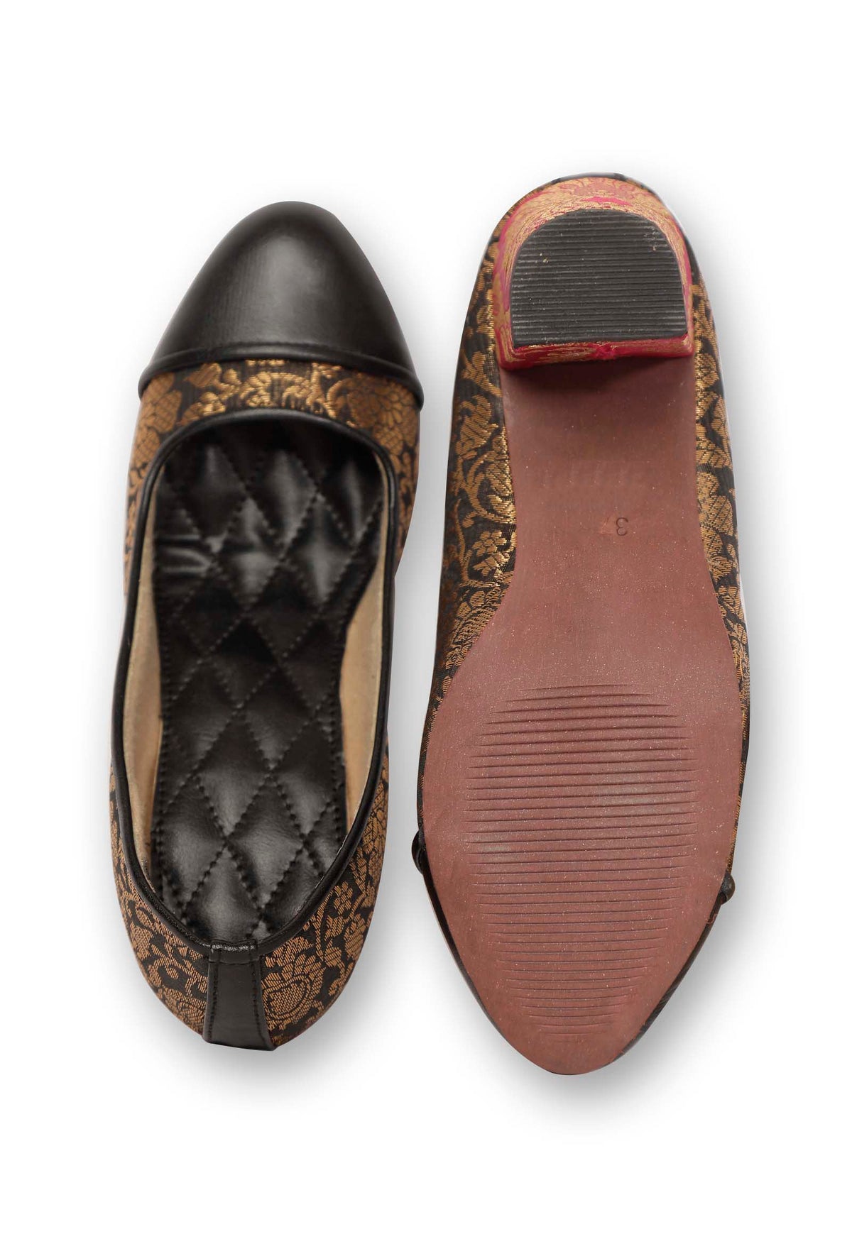 Black Brocade Heels with Pink Brocade Block Heels サイズ EU39