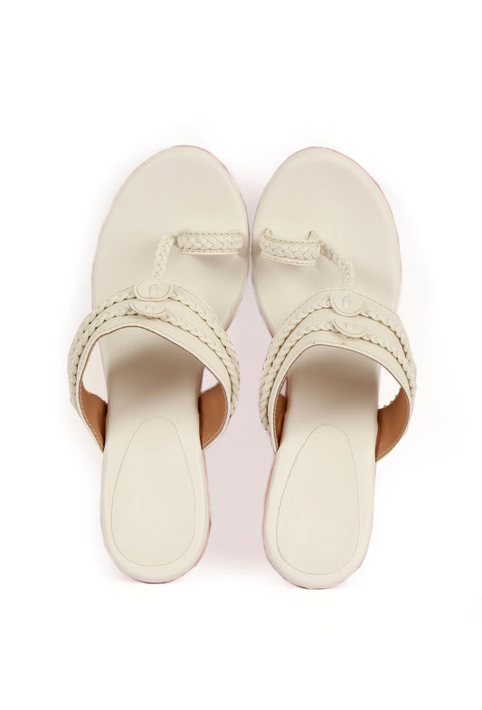 White and Pink Vegan Leather Kolhapuri Wedges サイズ EU38