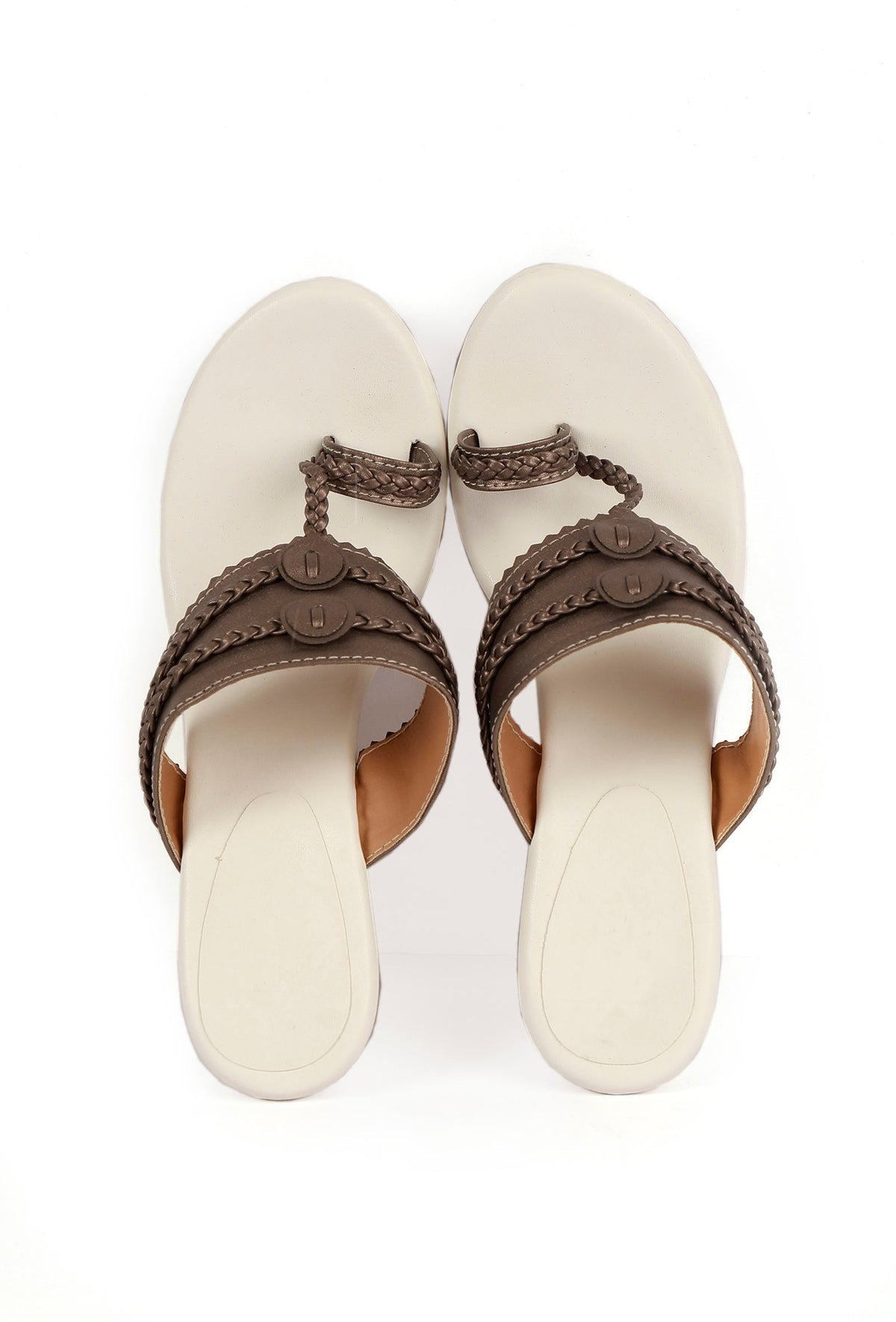 Copper Brown Vegan Leather Kolhapuri Wedges サイズ EU37
