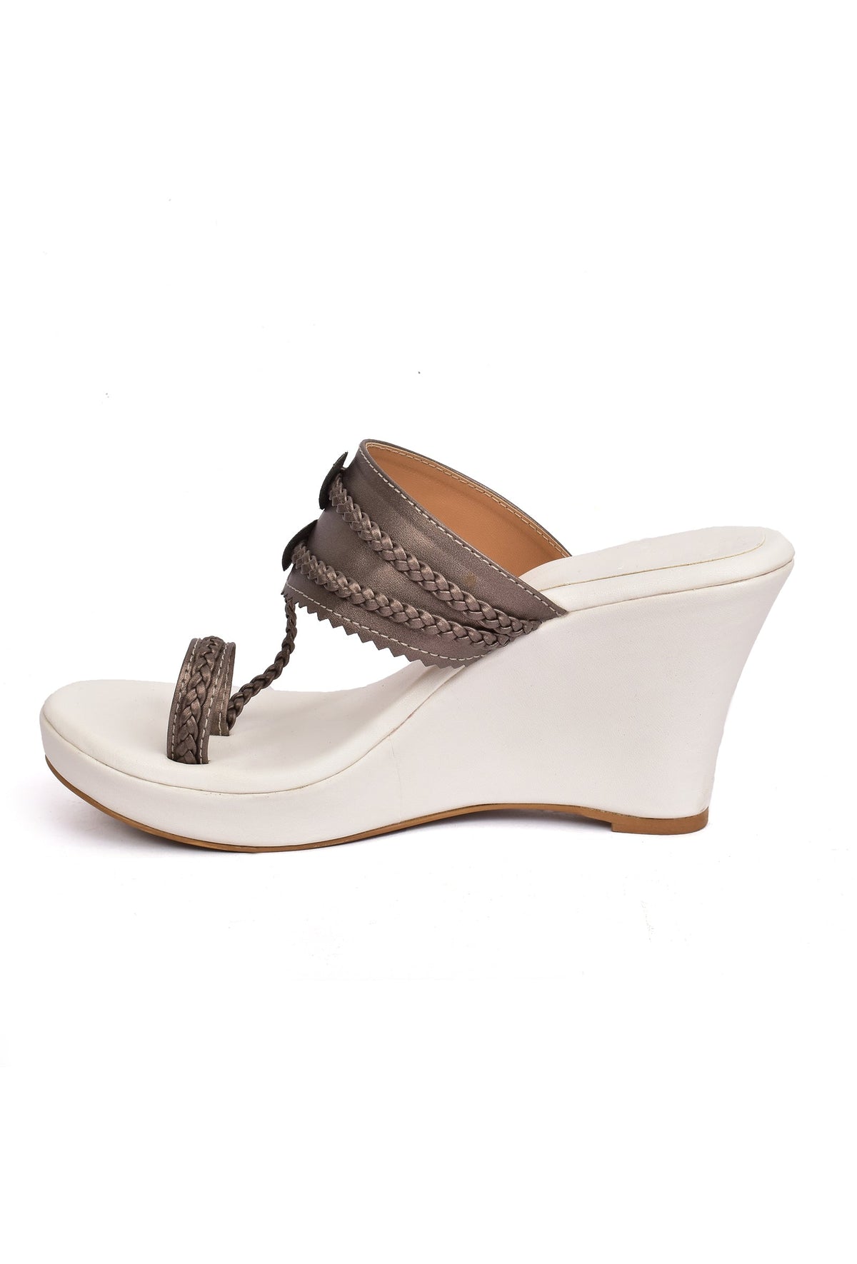Copper Brown Vegan Leather Kolhapuri Wedges サイズ EU35