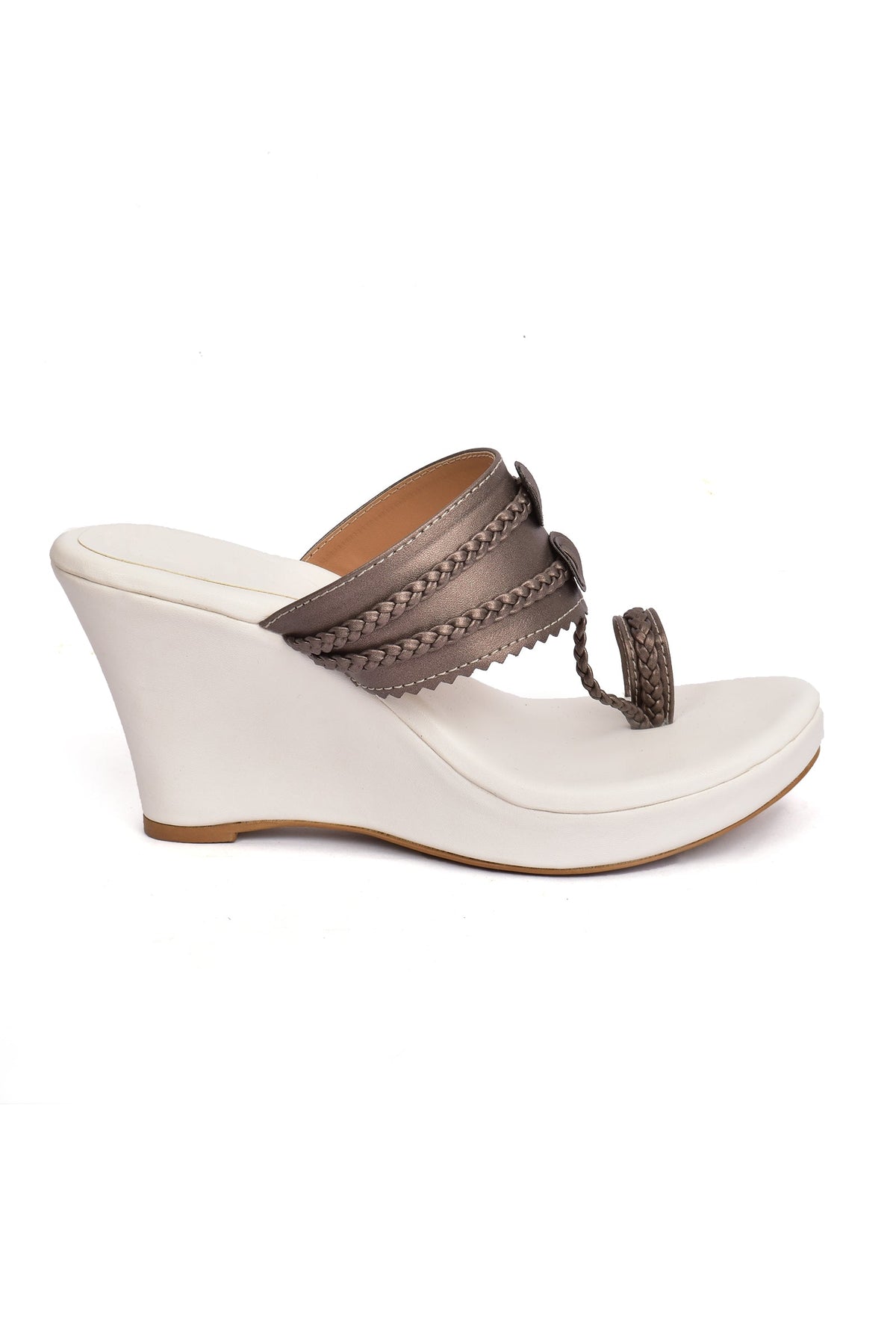 Copper Brown Vegan Leather Kolhapuri Wedges サイズ EU38
