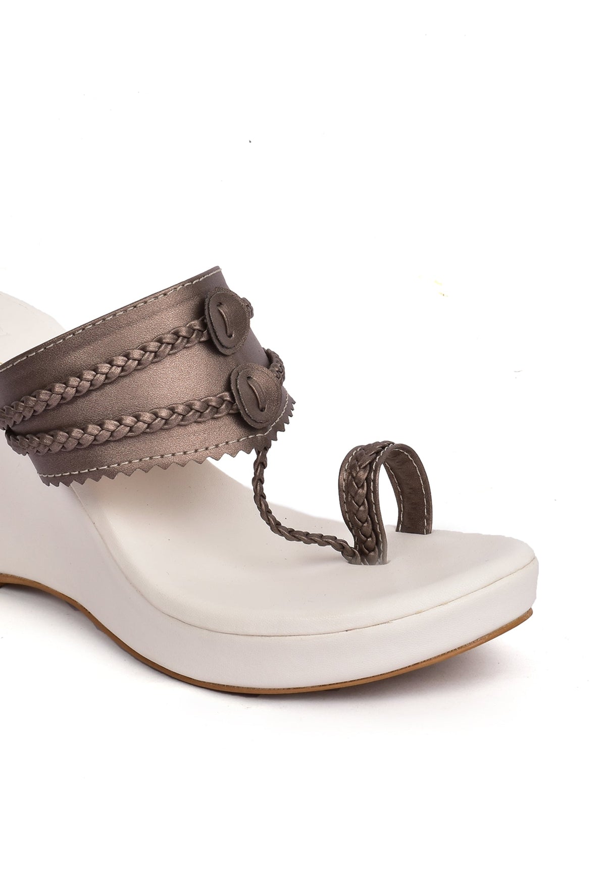 Copper Brown Vegan Leather Kolhapuri Wedges サイズ EU36