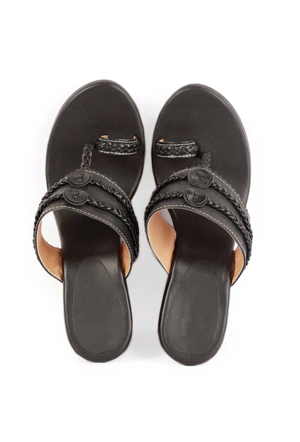 Classic Black Vegan Leather Kolhapuri Wedges サイズ EU40