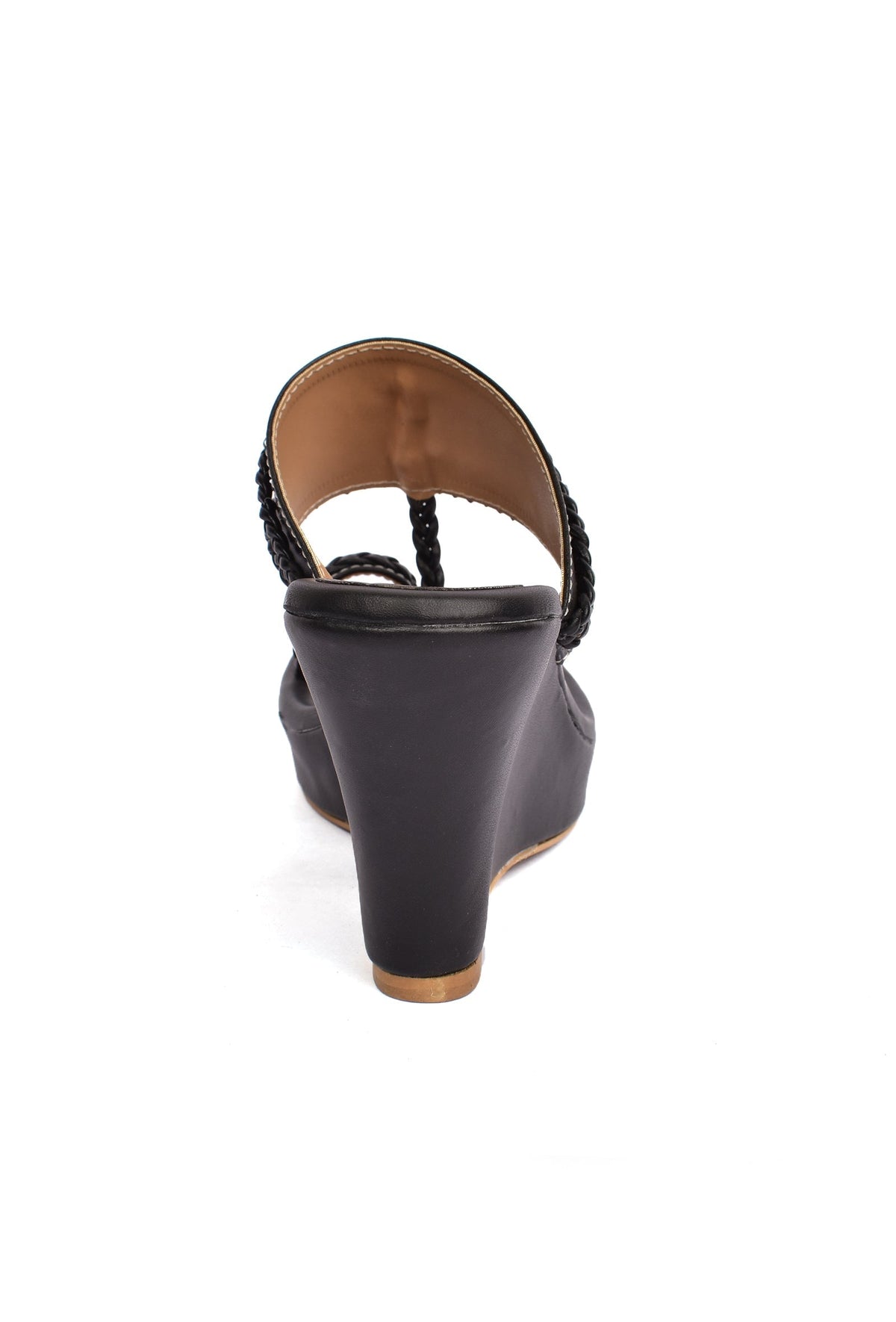 Classic Black Vegan Leather Kolhapuri Wedges サイズ EU39
