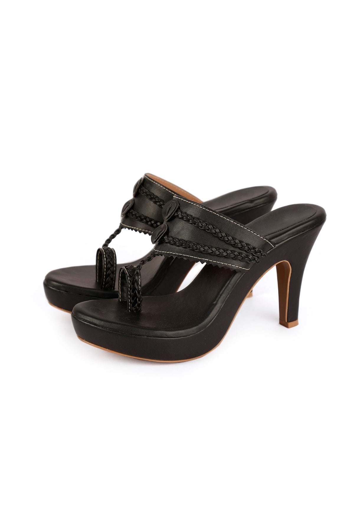 Classic Black Vegan Leather Kolhapuri Heels サイズ EU40