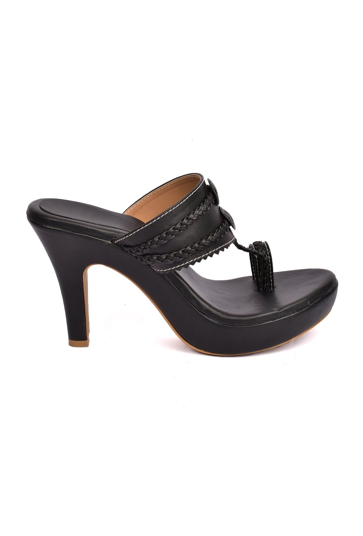 Classic Black Vegan Leather Kolhapuri Heels サイズ EU38