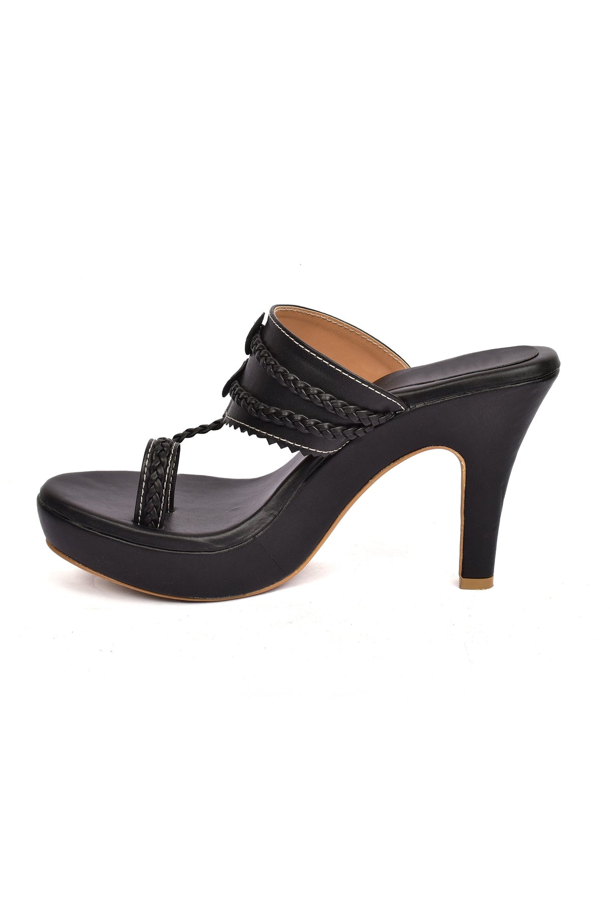 Classic Black Vegan Leather Kolhapuri Heels サイズ EU40