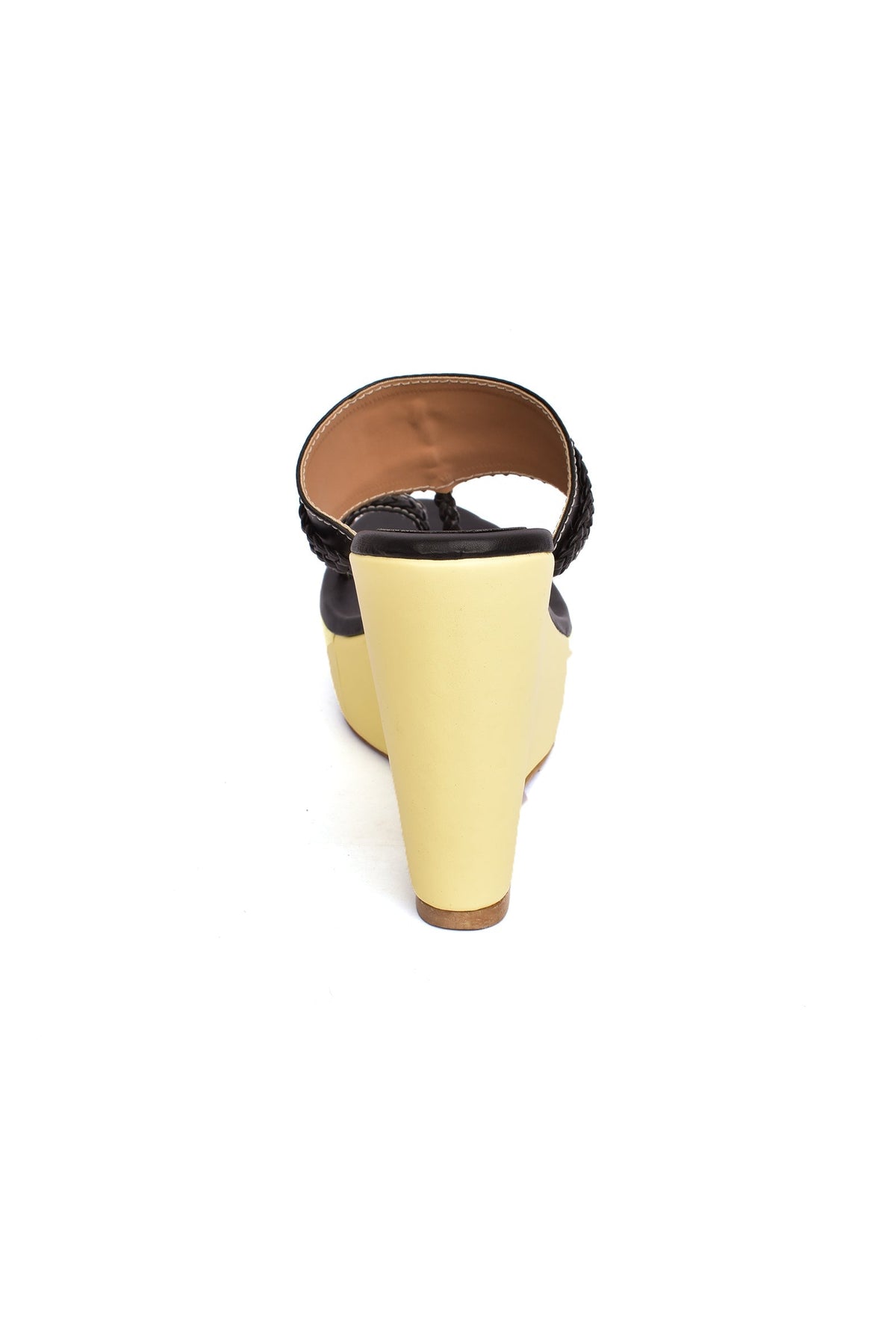 Cream and Black Vegan Leather Kolhapuri Wedges サイズ EU39
