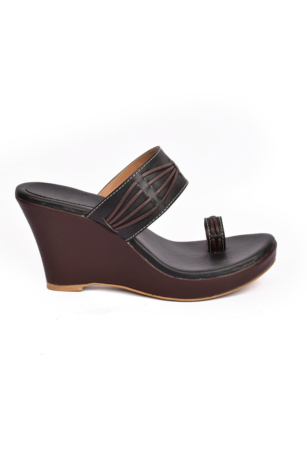 Coco Brown Vegan Leather Kolhapuri Wedges サイズ EU36