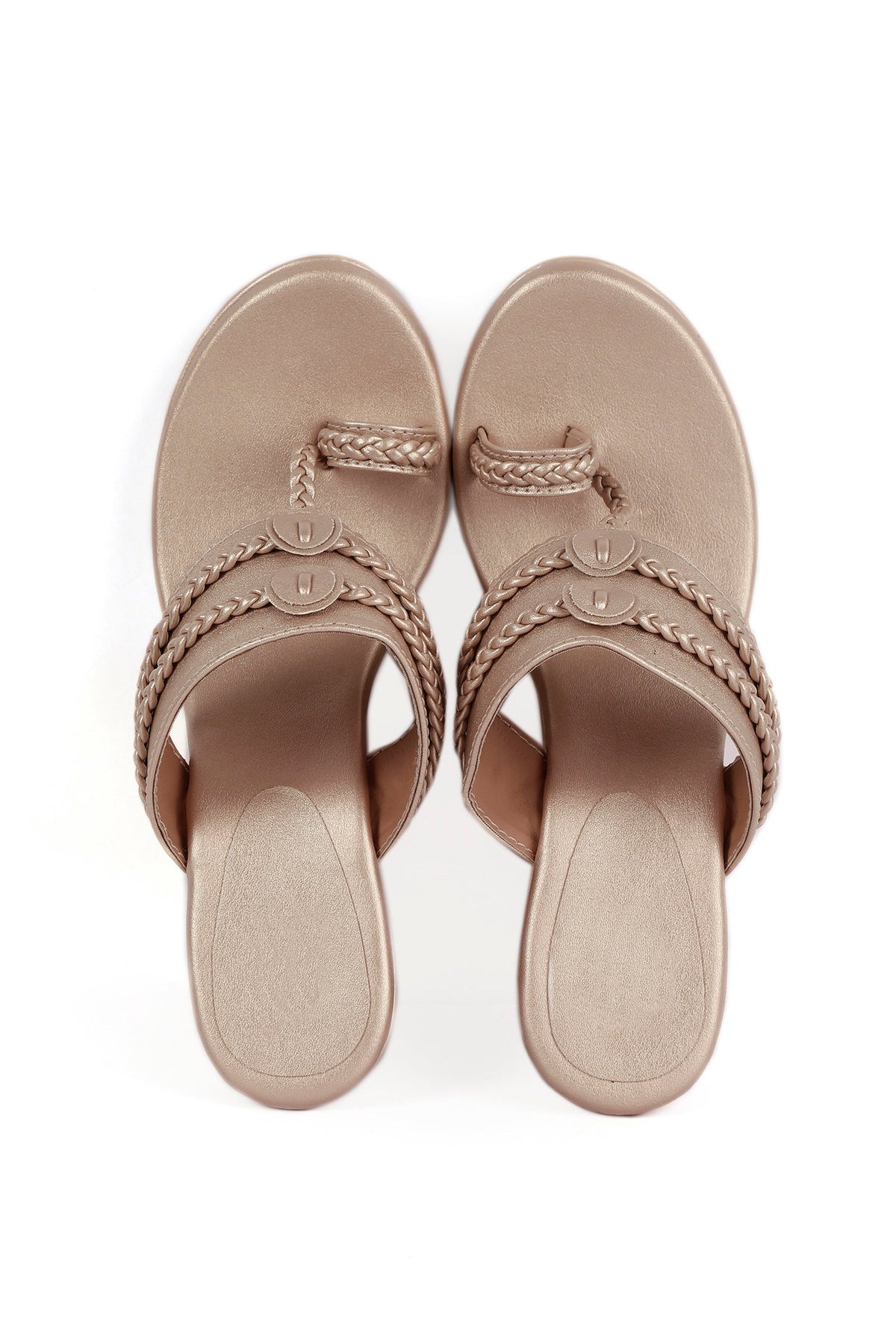 Shiny Golden Vegan Leather Kolhapuri Wedges サイズ EU39