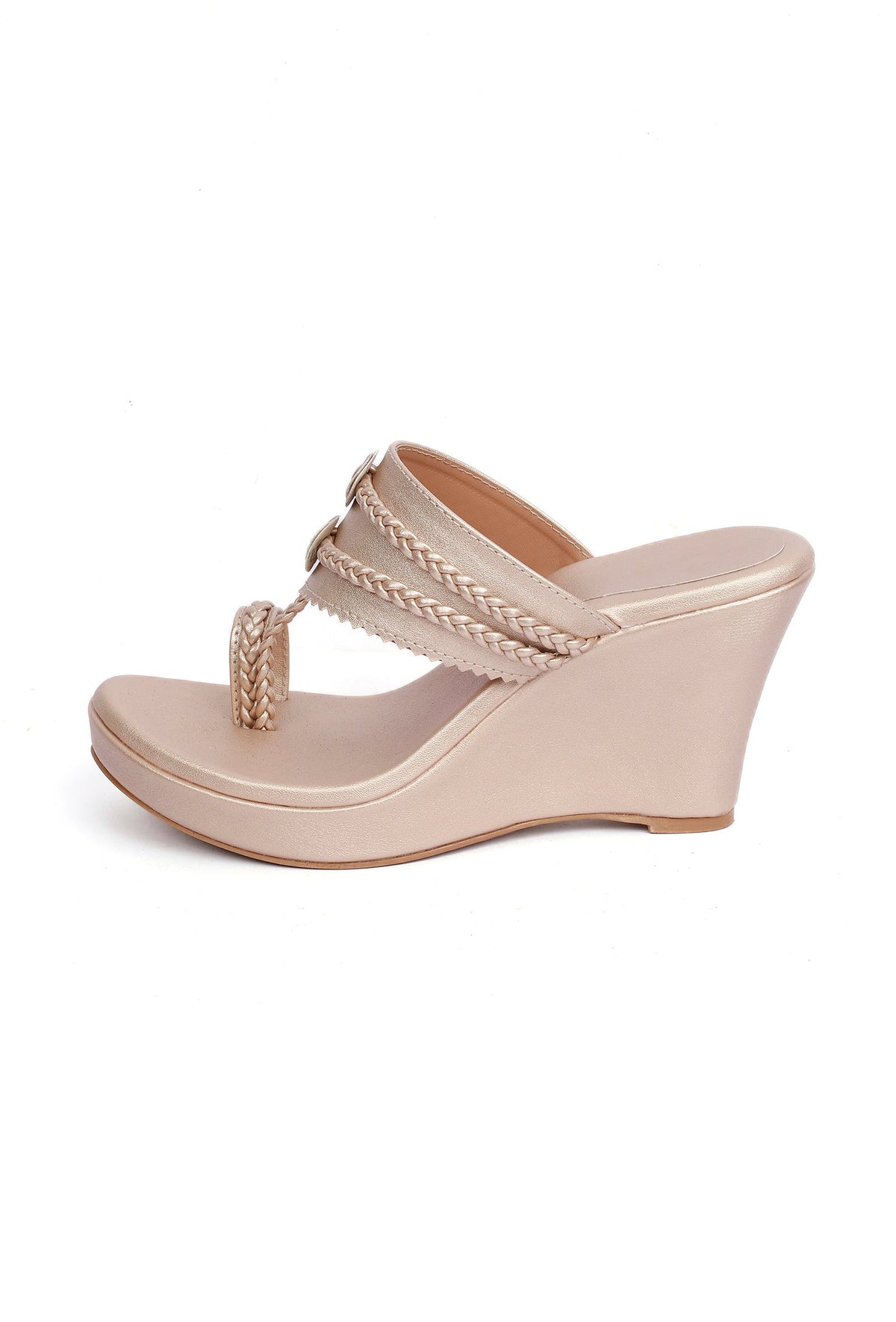Shiny Golden Vegan Leather Kolhapuri Wedges サイズ EU38