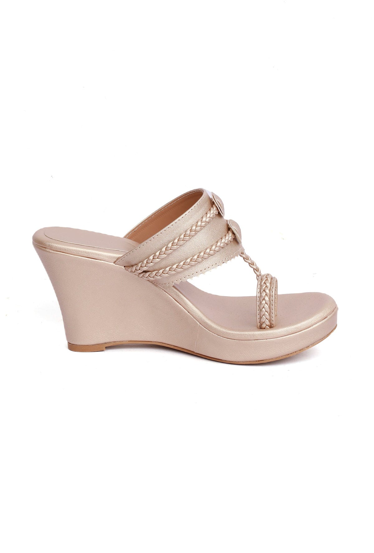 Shiny Golden Vegan Leather Kolhapuri Wedges サイズ EU38