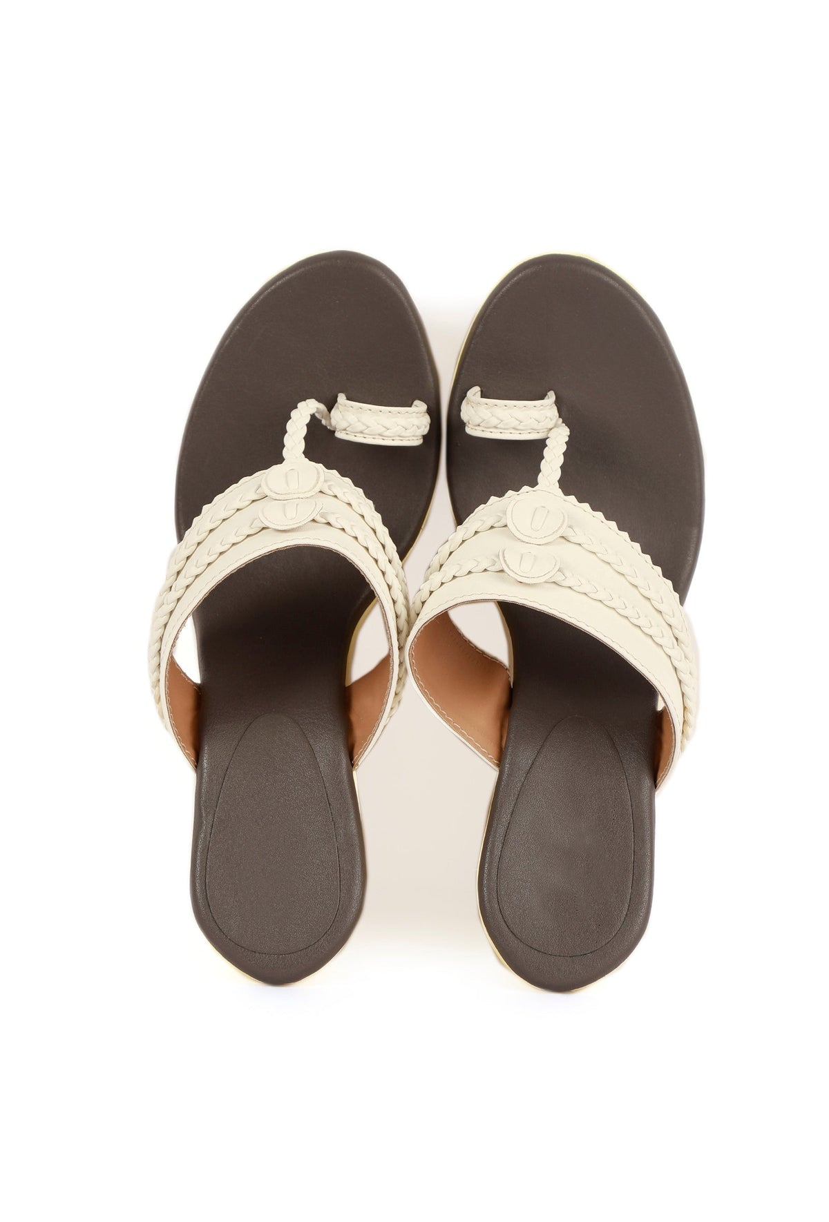 Cream and White Vegan Leather Kolhapuri Wedges サイズ EU38