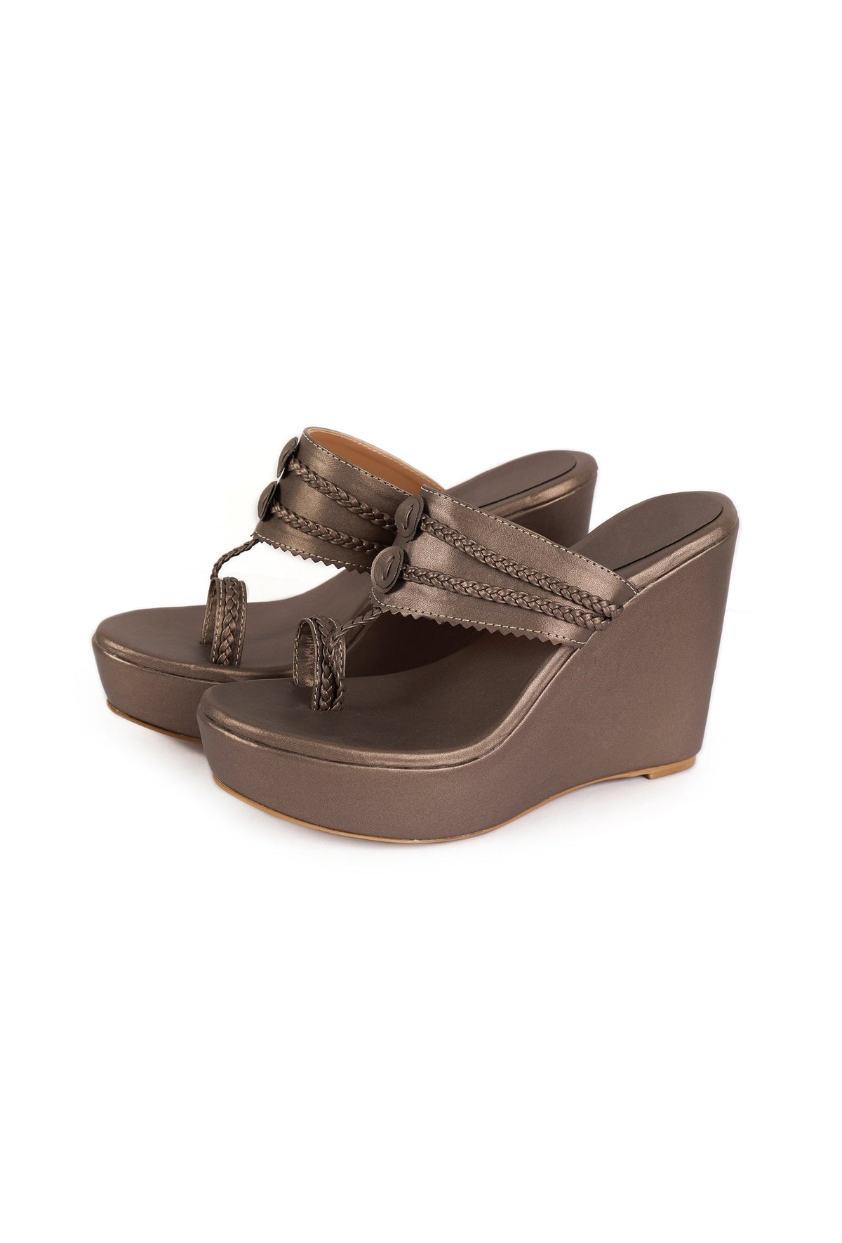 Silver Tan Vegan Leather Kolhapuri Wedges サイズ EU38