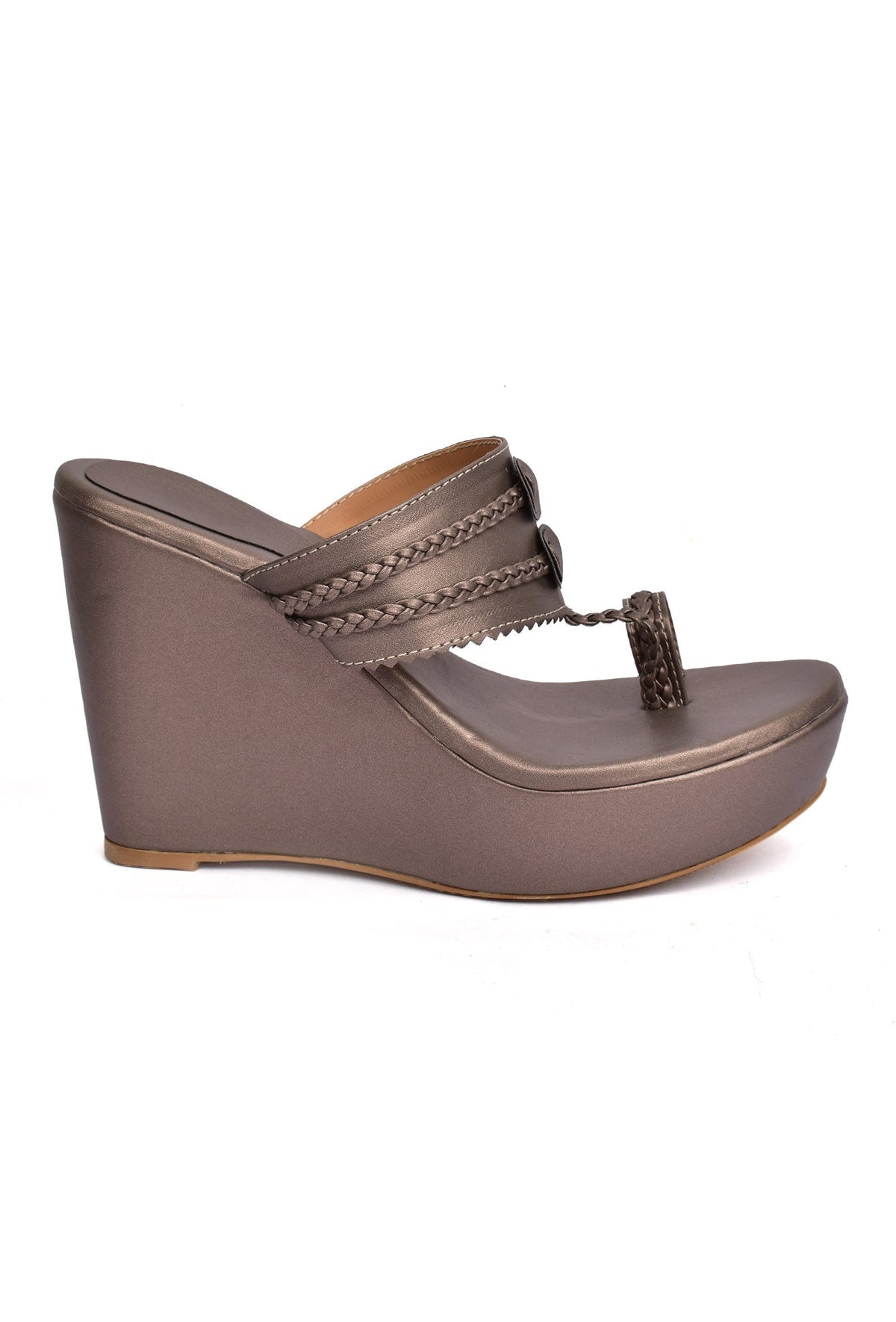 Silver Tan Vegan Leather Kolhapuri Wedges サイズ EU35
