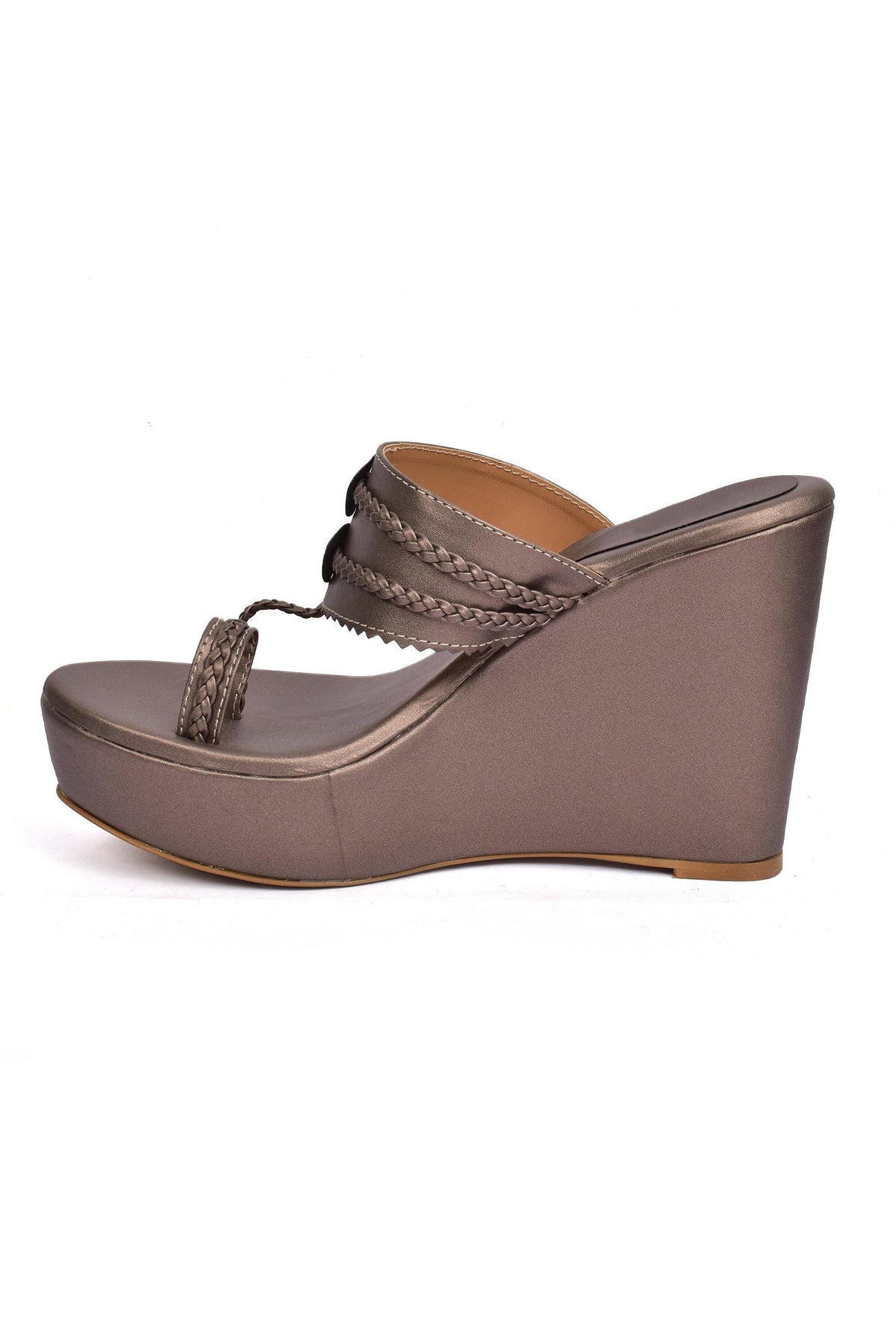 Silver Tan Vegan Leather Kolhapuri Wedges サイズ EU39