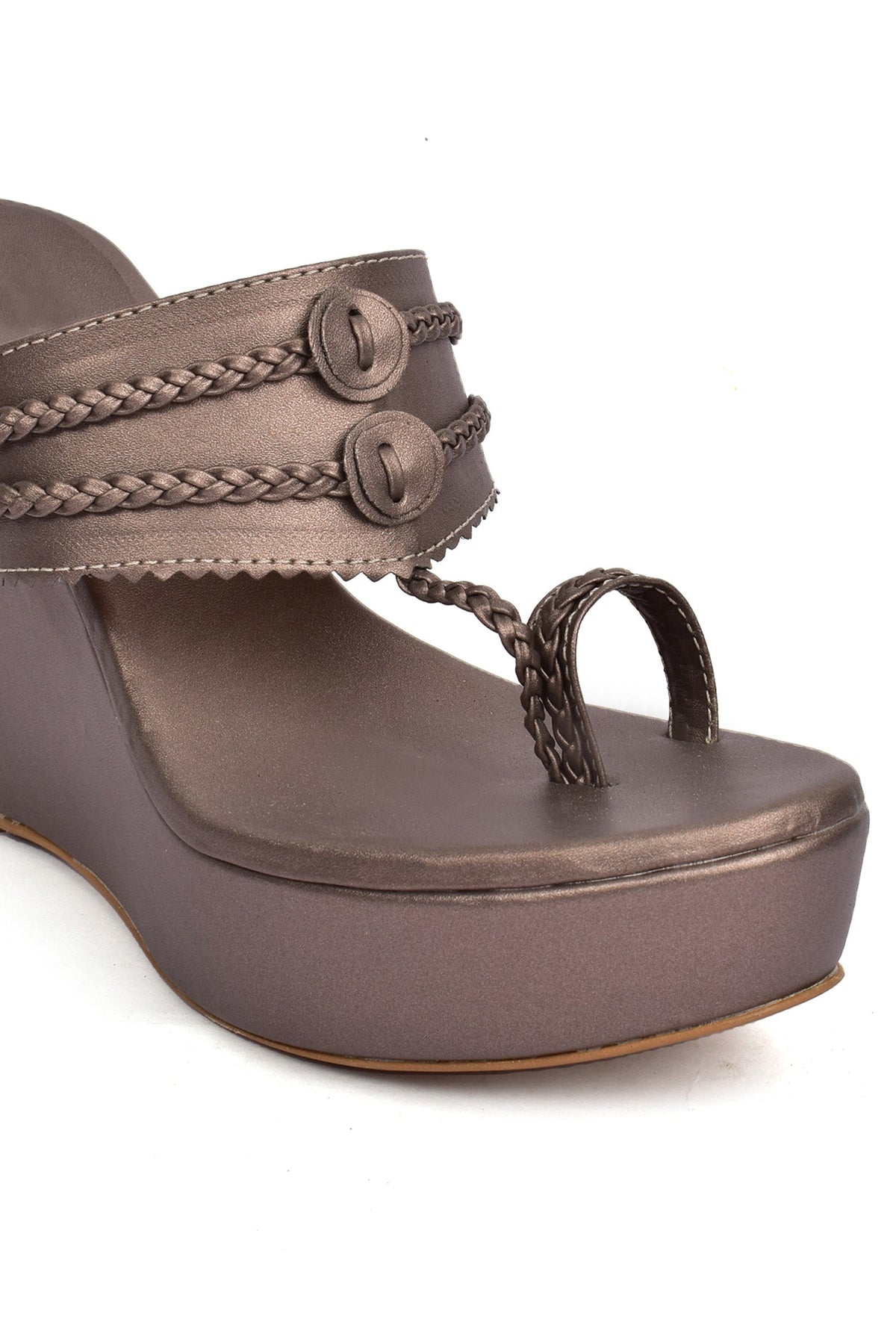 Silver Tan Vegan Leather Kolhapuri Wedges サイズ EU40