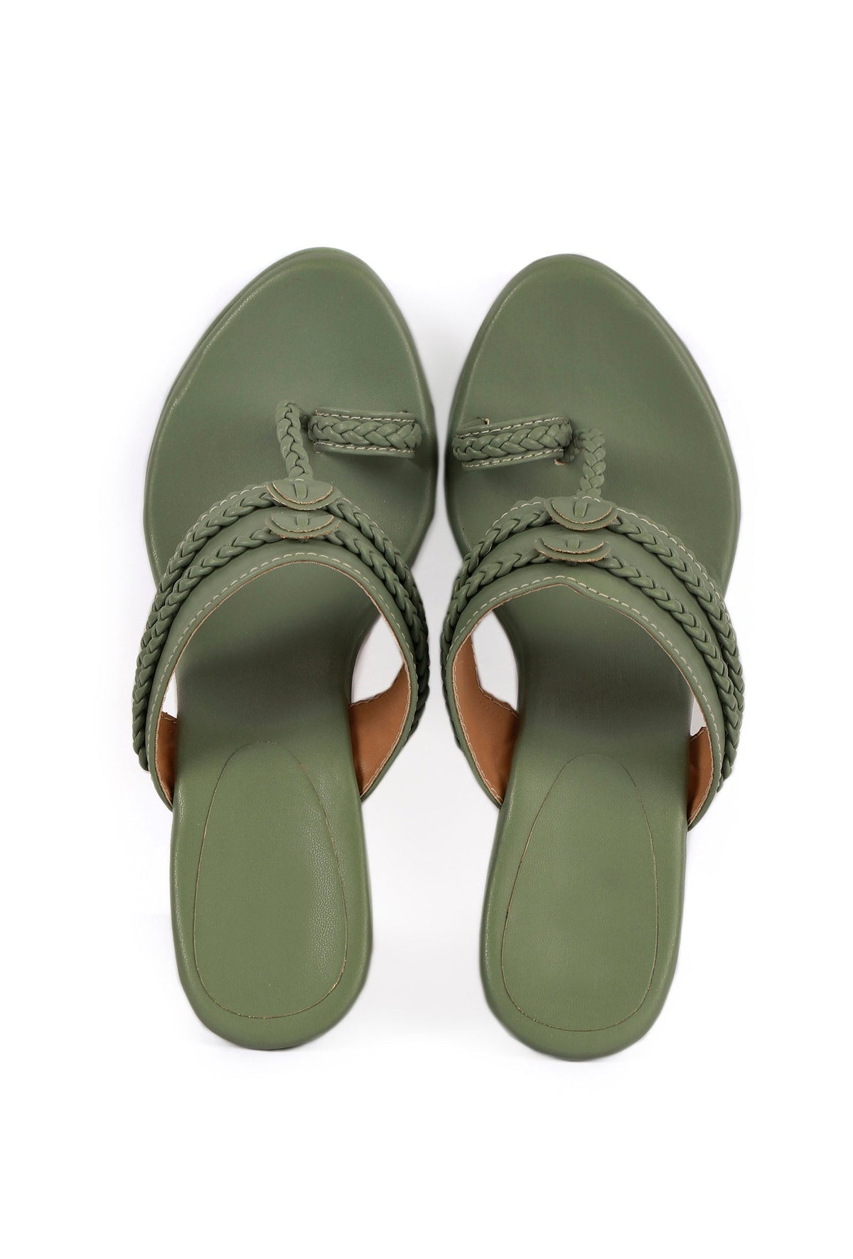 Olive Green Vegan Leather Kolhapuri Heels サイズ EU40