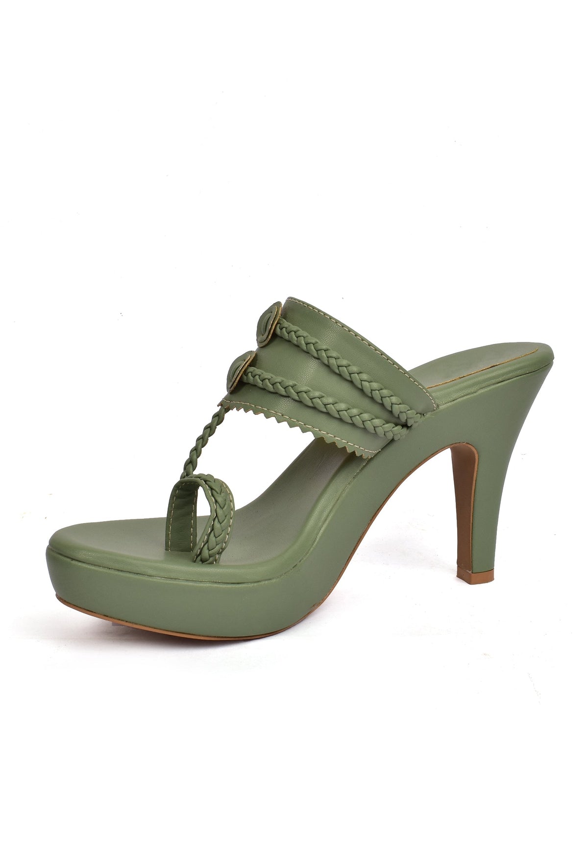 Olive Green Vegan Leather Kolhapuri Heels サイズ EU38