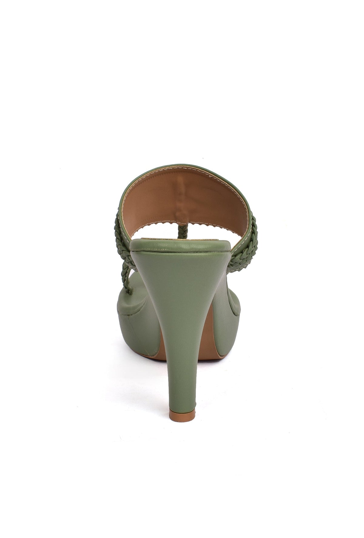 Olive Green Vegan Leather Kolhapuri Heels サイズ EU38