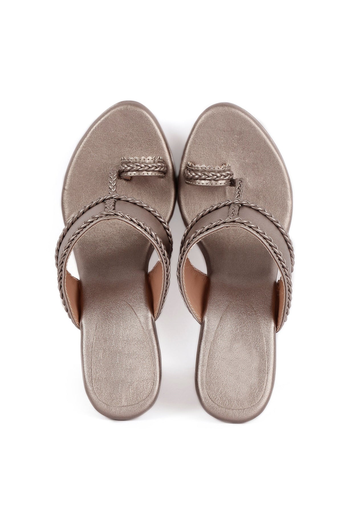 Silver Tan Vegan Leather Kolhapuri Heels サイズ EU37