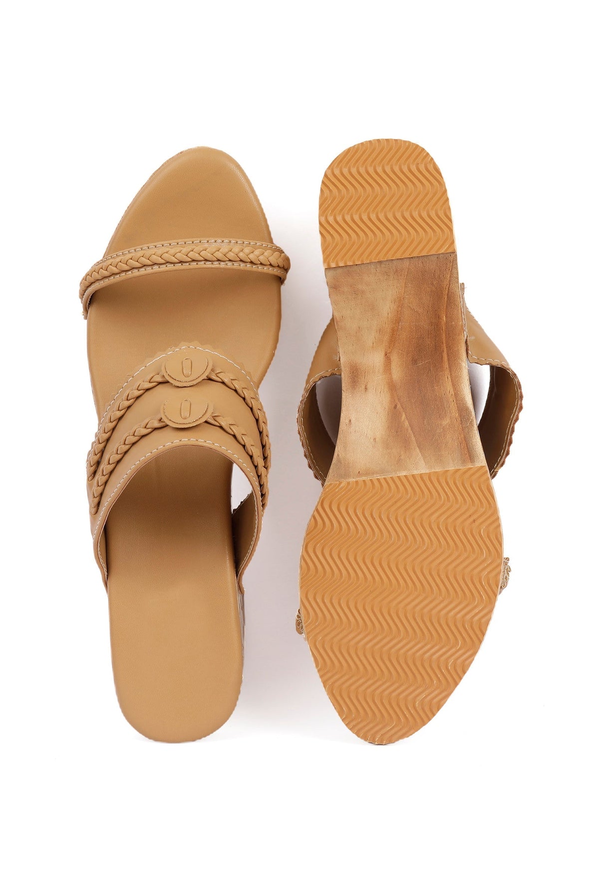 Tortilla Brown Wooden Carved Braided Wedges サイズ EU40