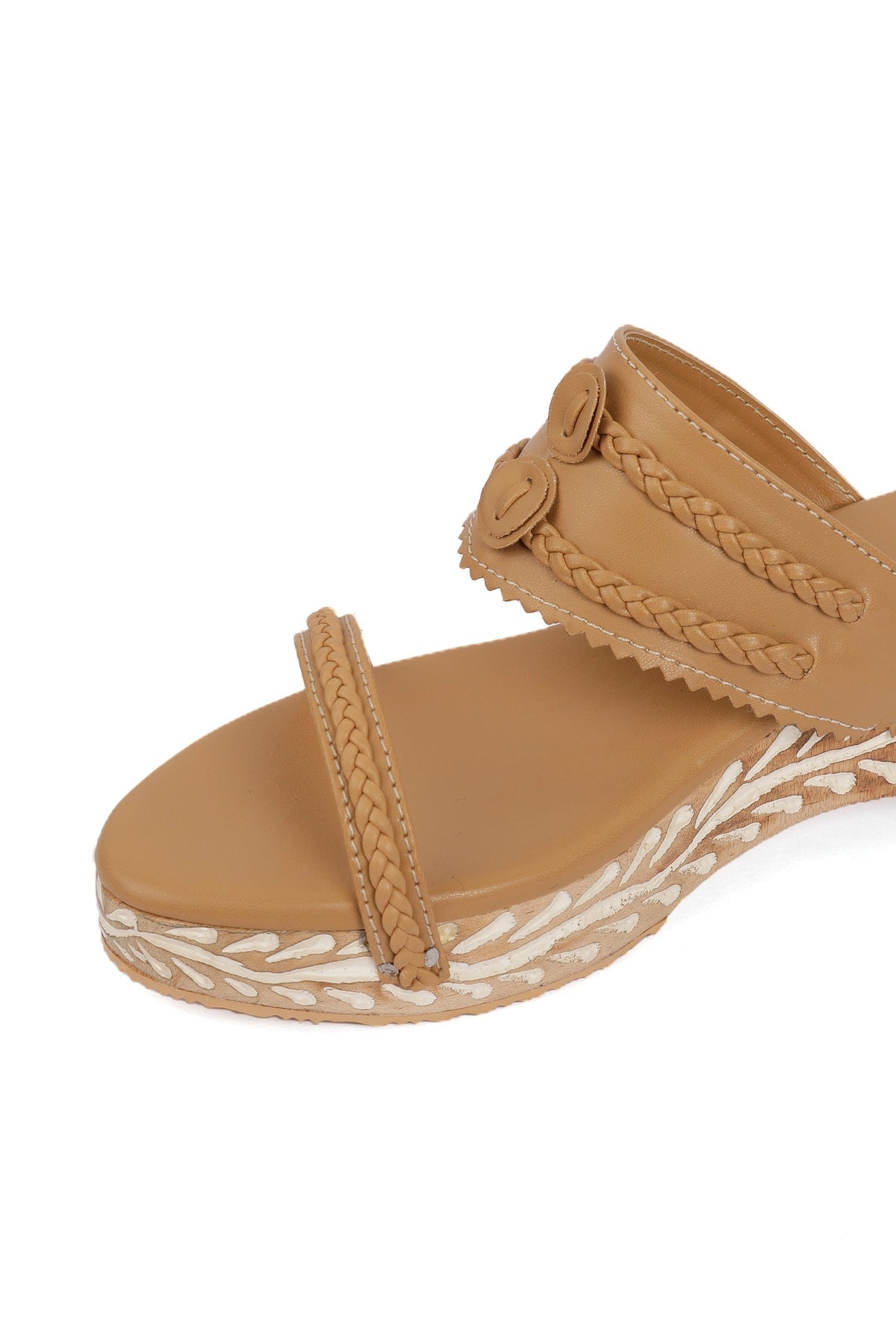 Tortilla Brown Wooden Carved Braided Wedges サイズ EU40
