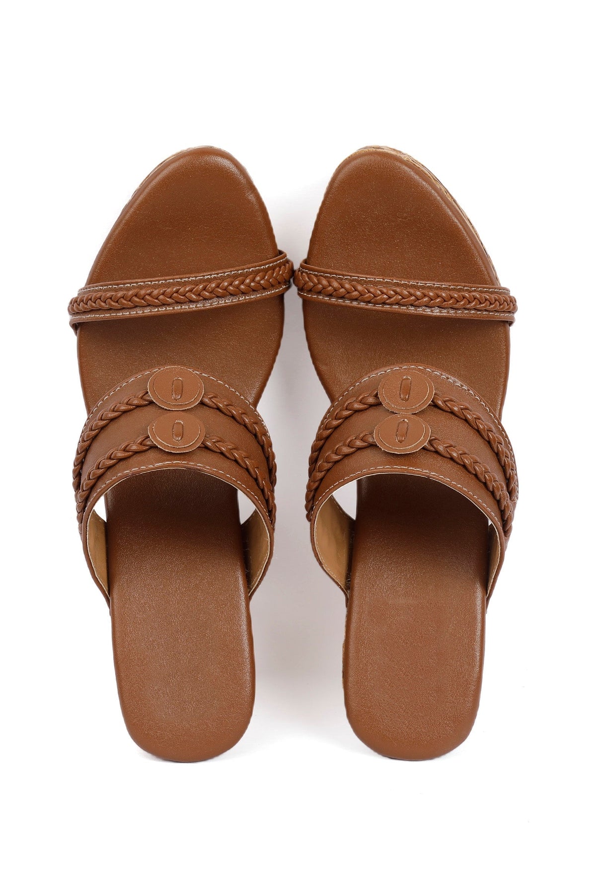 Tawny Brown Wooden Carved Braided Block Heels サイズ EU35