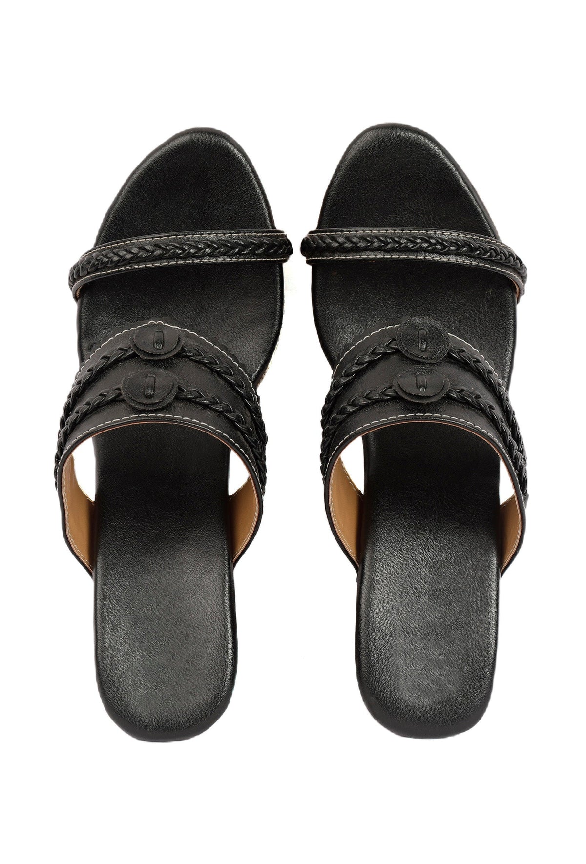 Black and Walnut Brown Wooden Carved Braided Solid Heels サイズ EU41