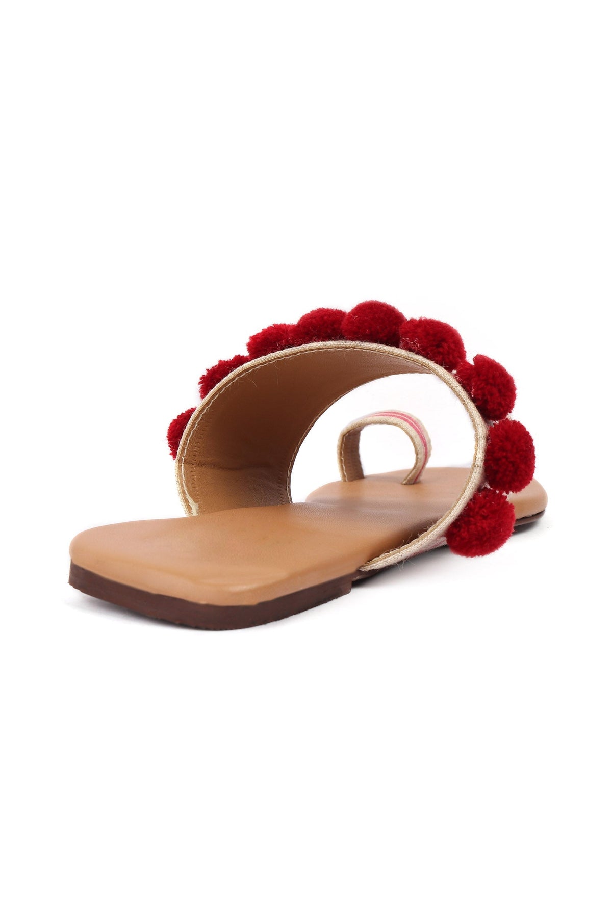 Tawny Brown Ikat One Toe Cruelty Free Leather Flats with Red Pom Pom サイズ EU39