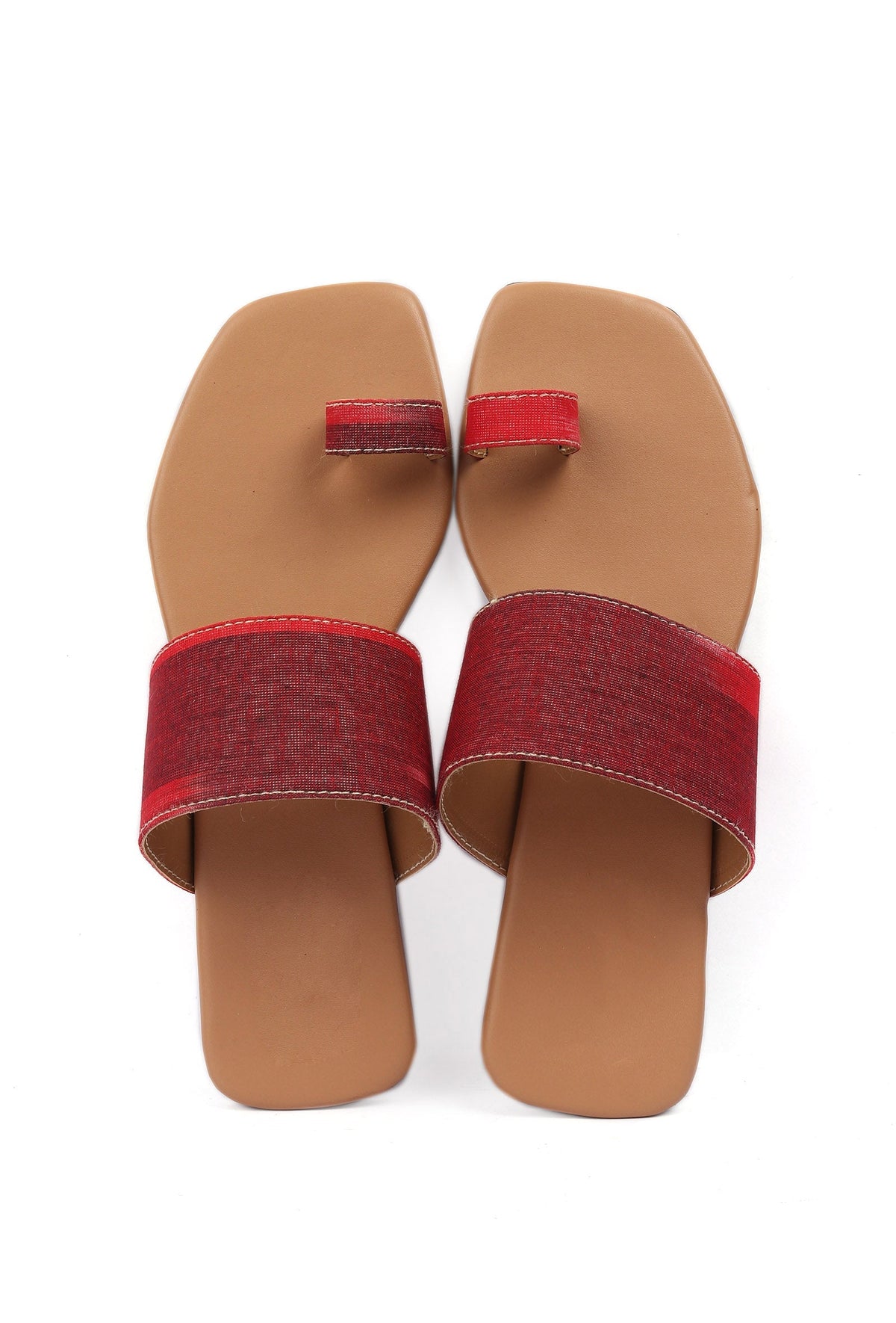 White & Caramel Brown Ikat Cruelty Free Leather One Toe Flats サイズ EU36