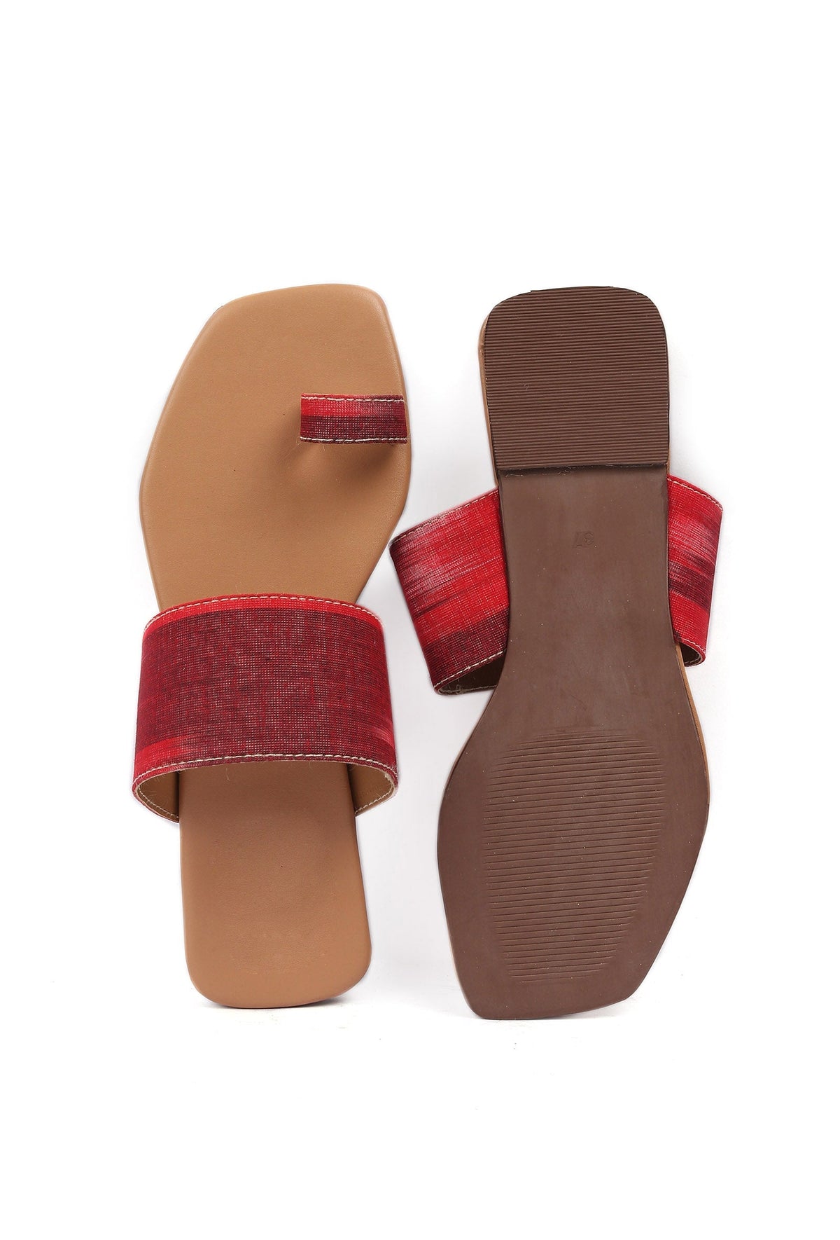 White & Caramel Brown Ikat Cruelty Free Leather One Toe Flats サイズ EU39