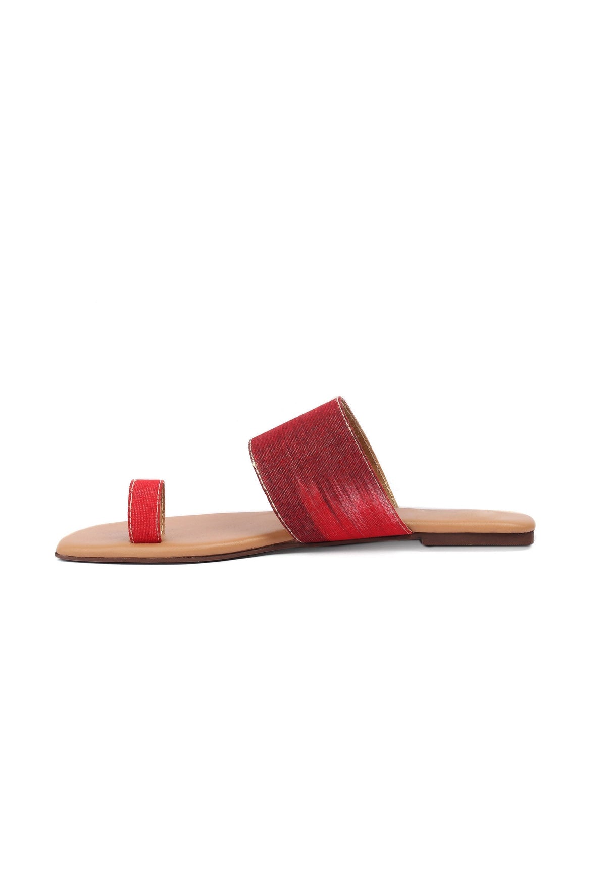 White & Caramel Brown Ikat Cruelty Free Leather One Toe Flats サイズ EU36