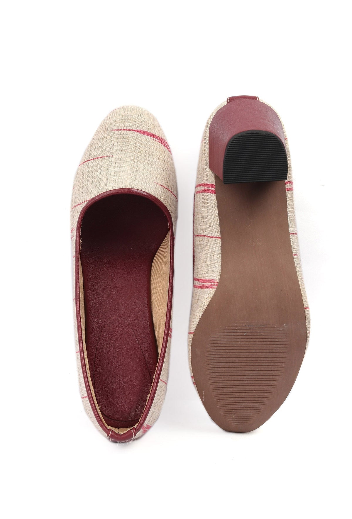 White & Red Ikat Block Heels Cruelty Free Leather Ballerinas サイズ EU39