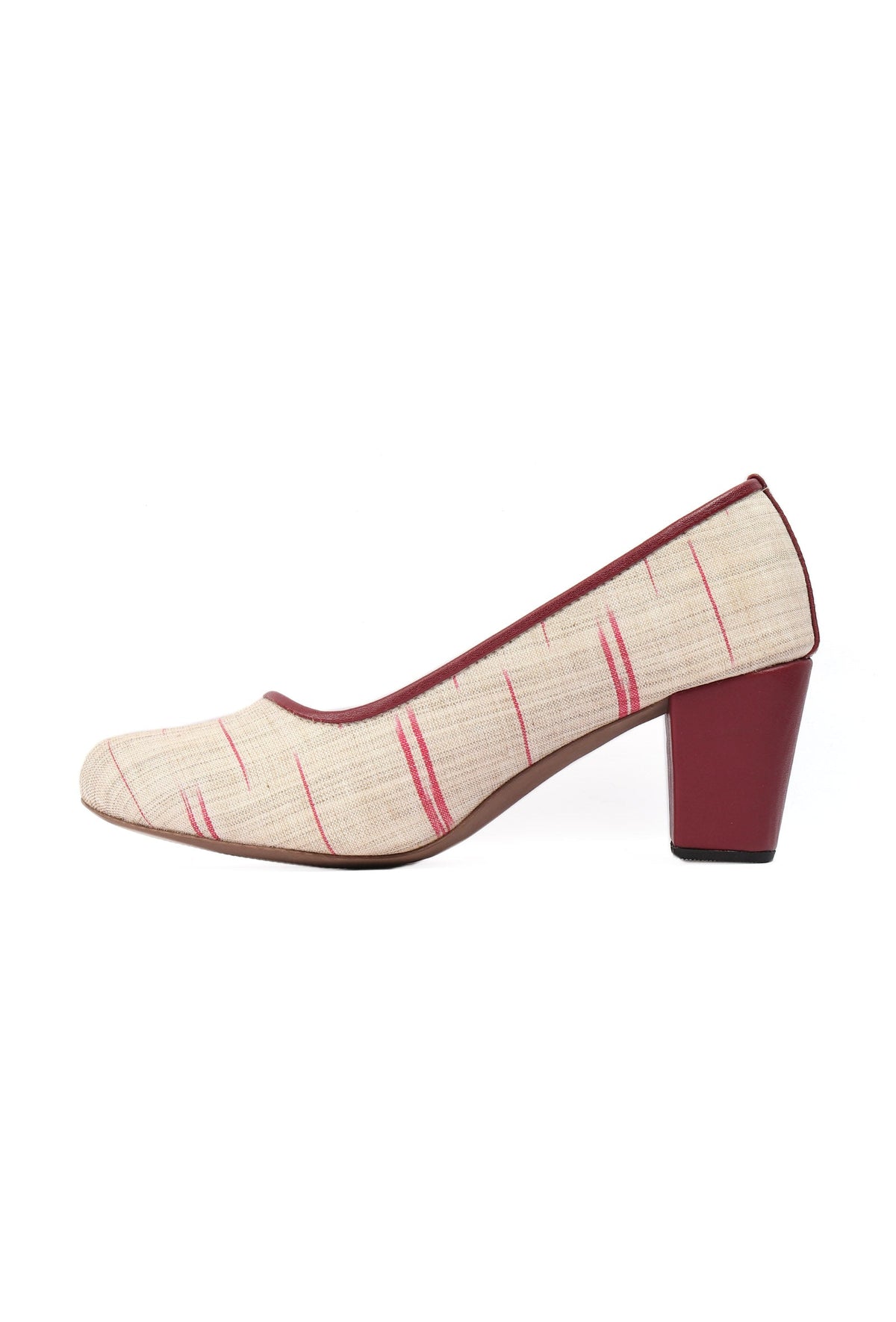White & Red Ikat Block Heels Cruelty Free Leather Ballerinas サイズ EU39