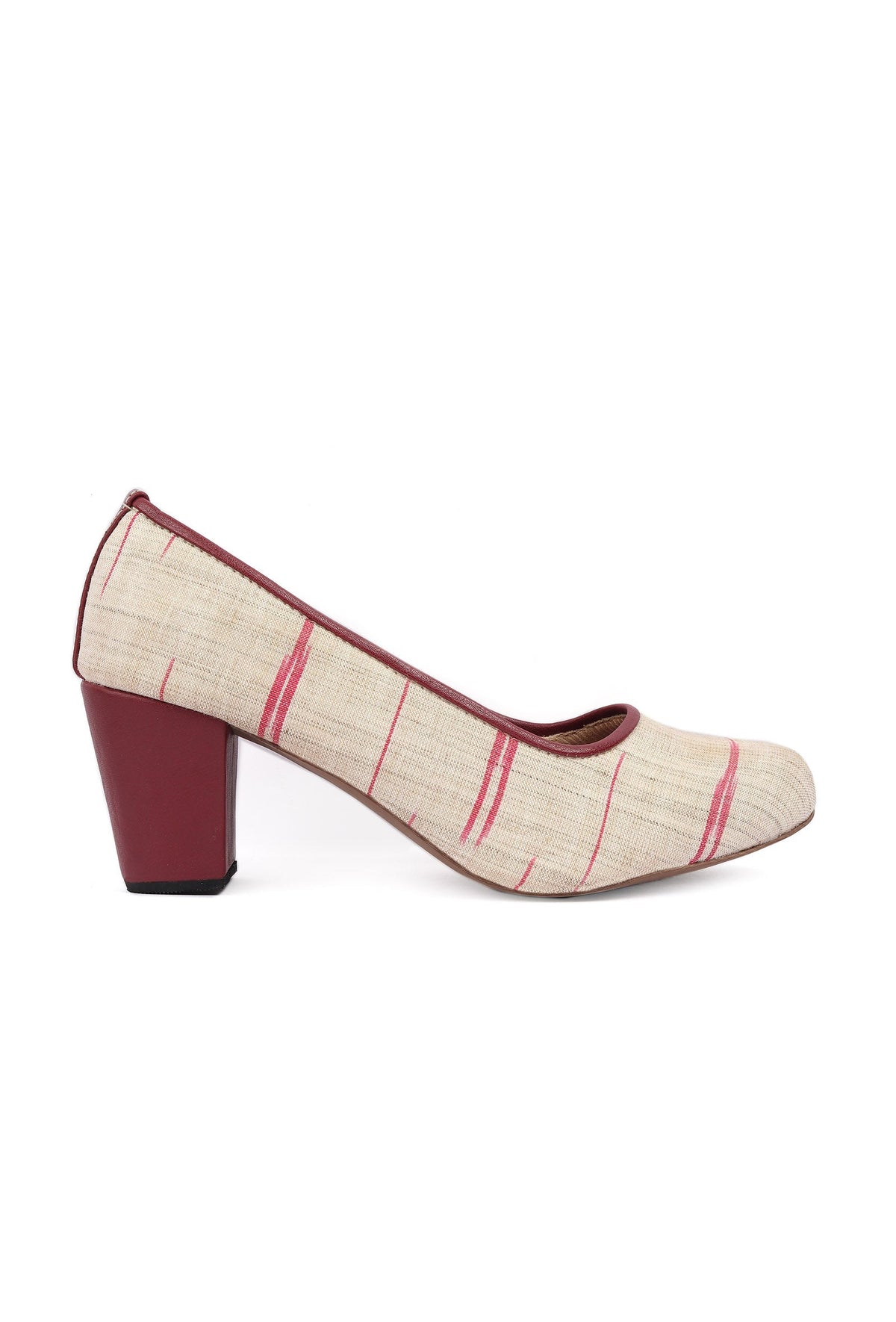 White & Red Ikat Block Heels Cruelty Free Leather Ballerinas サイズ EU39