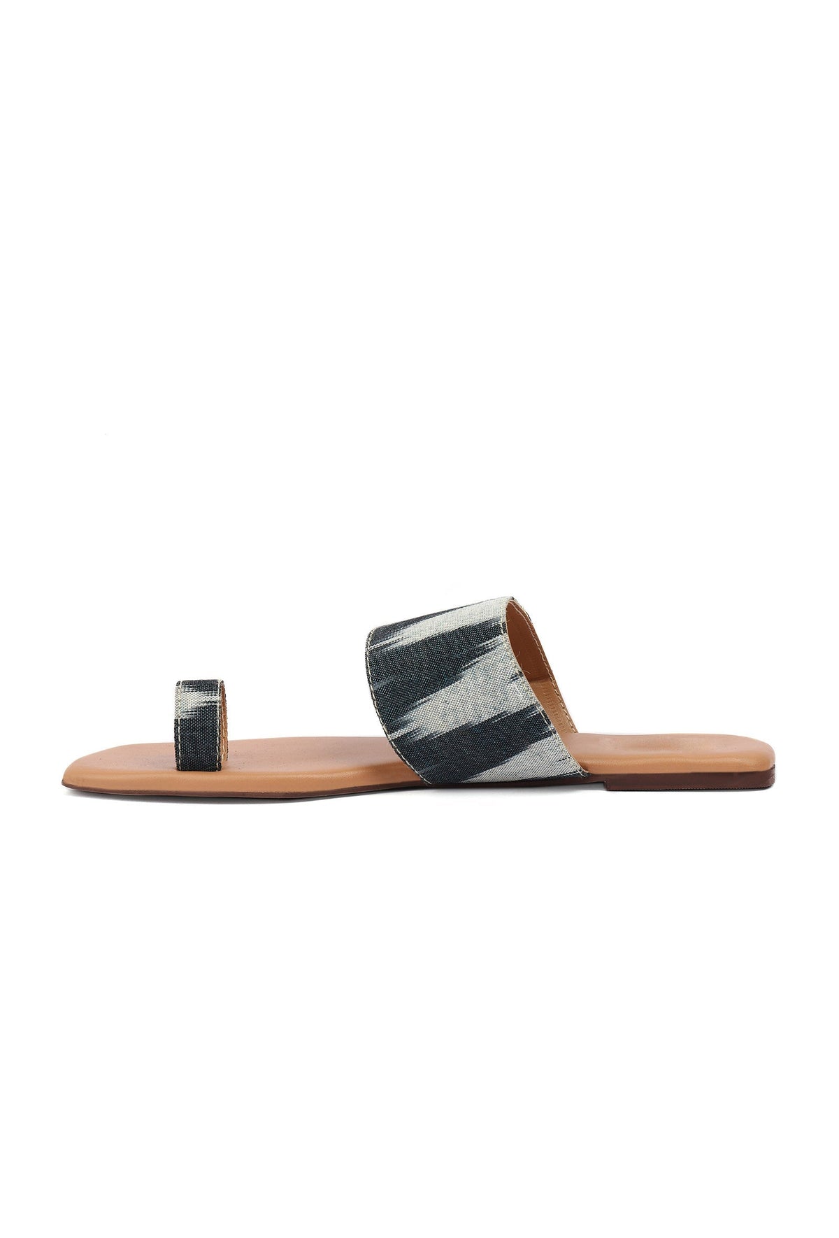 Black & Caramel Brown Ikat One Toe Cruelty Free Leather Flats サイズ EU36