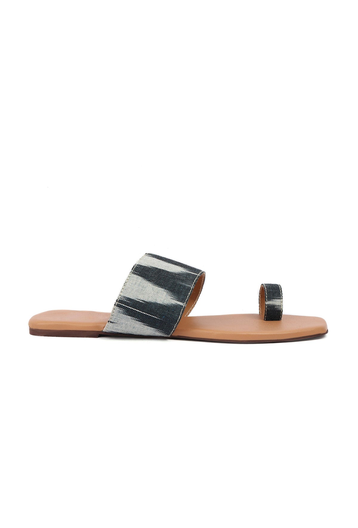 Black & Caramel Brown Ikat One Toe Cruelty Free Leather Flats サイズ EU35