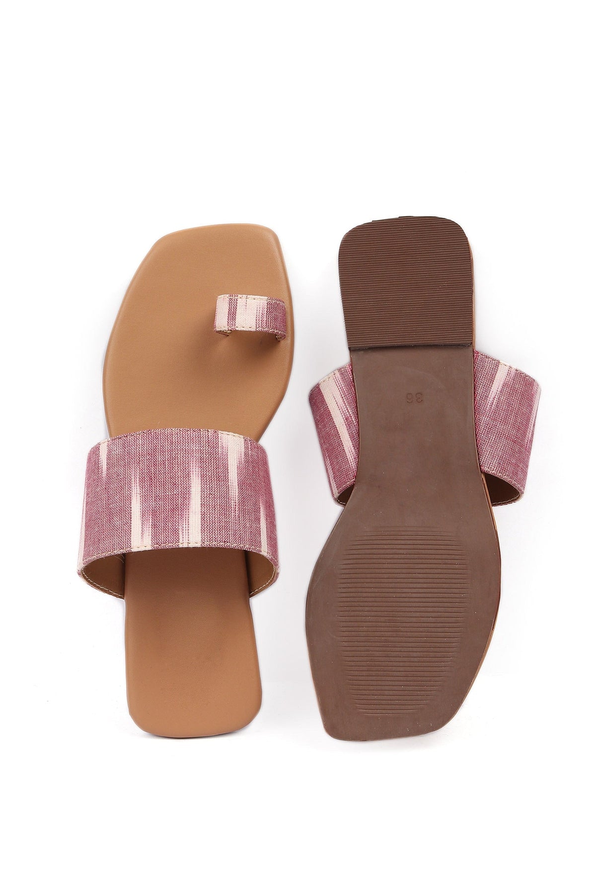 Pink & Cinnamon Brown Ikat One Toe Cruelty Free Leather Flats サイズ EU39