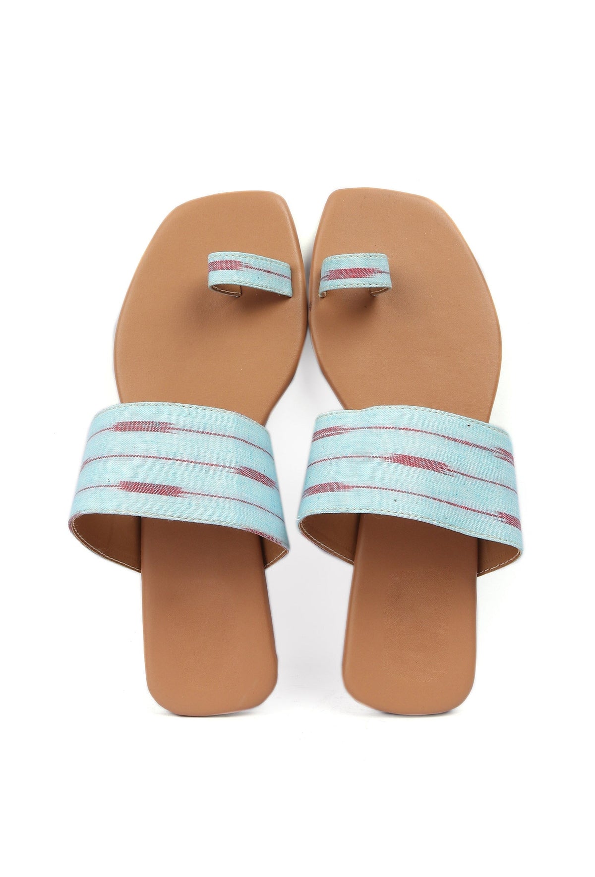 Arctic Blue & Cinnamon Brown Ikat One Toe Cruelty Free Leather Flats サイズ EU38