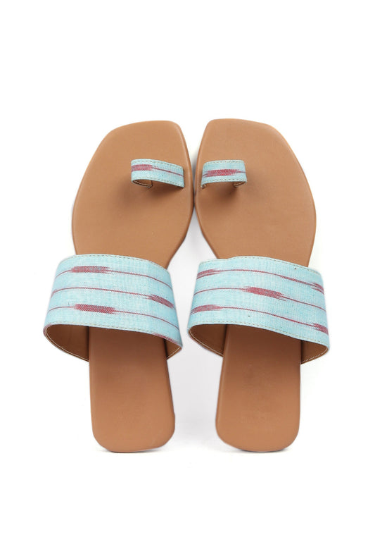 Arctic Blue & Cinnamon Brown Ikat One Toe Cruelty Free Leather Flats サイズ EU38