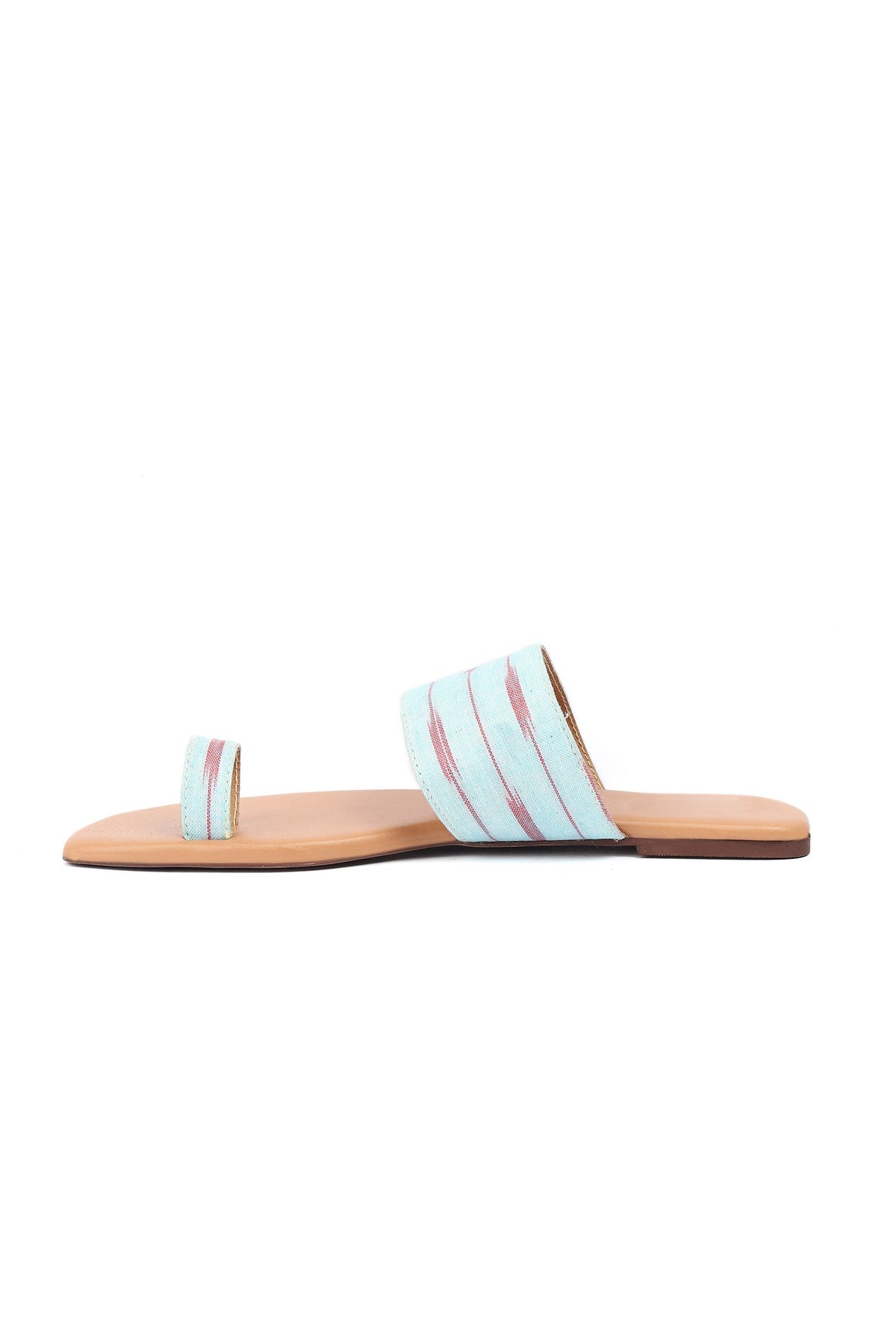 Arctic Blue & Cinnamon Brown Ikat One Toe Cruelty Free Leather Flats サイズ EU35
