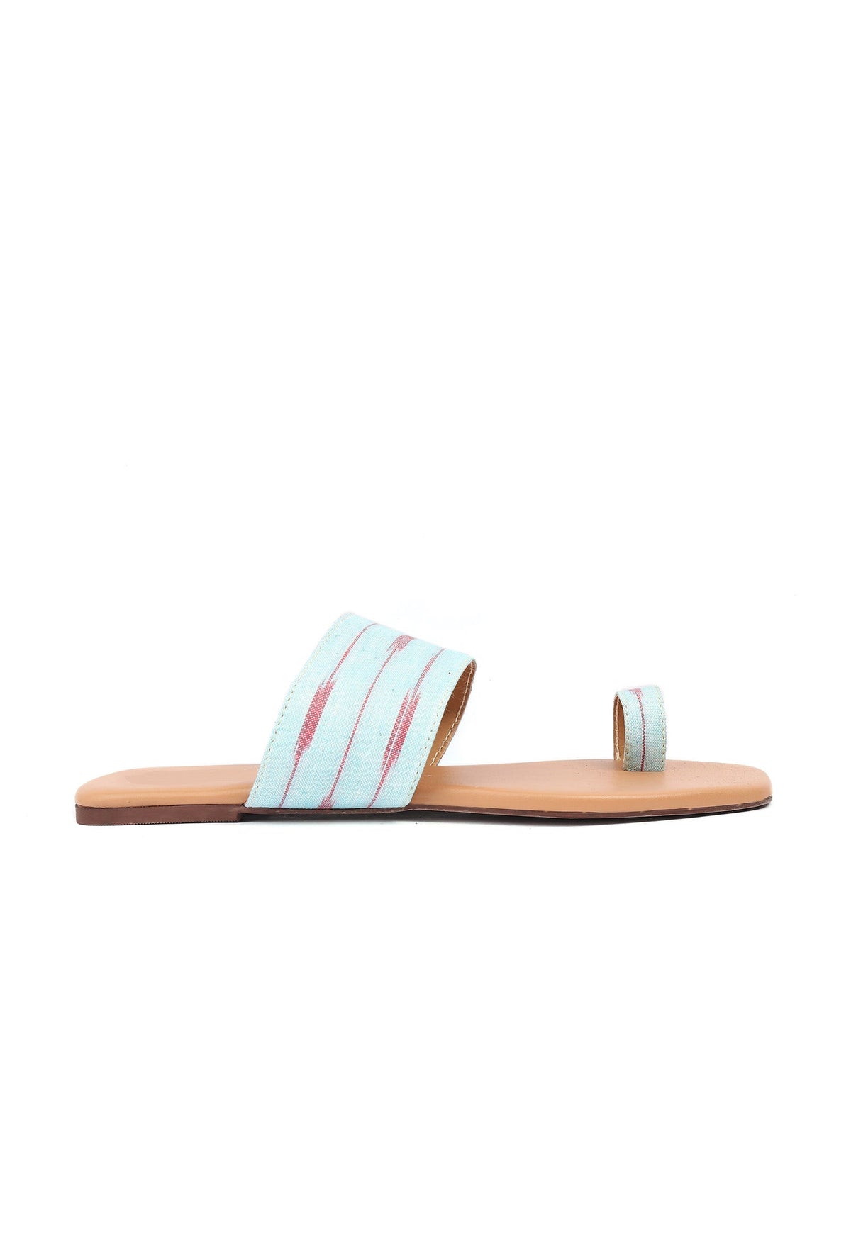 Arctic Blue & Cinnamon Brown Ikat One Toe Cruelty Free Leather Flats サイズ EU40