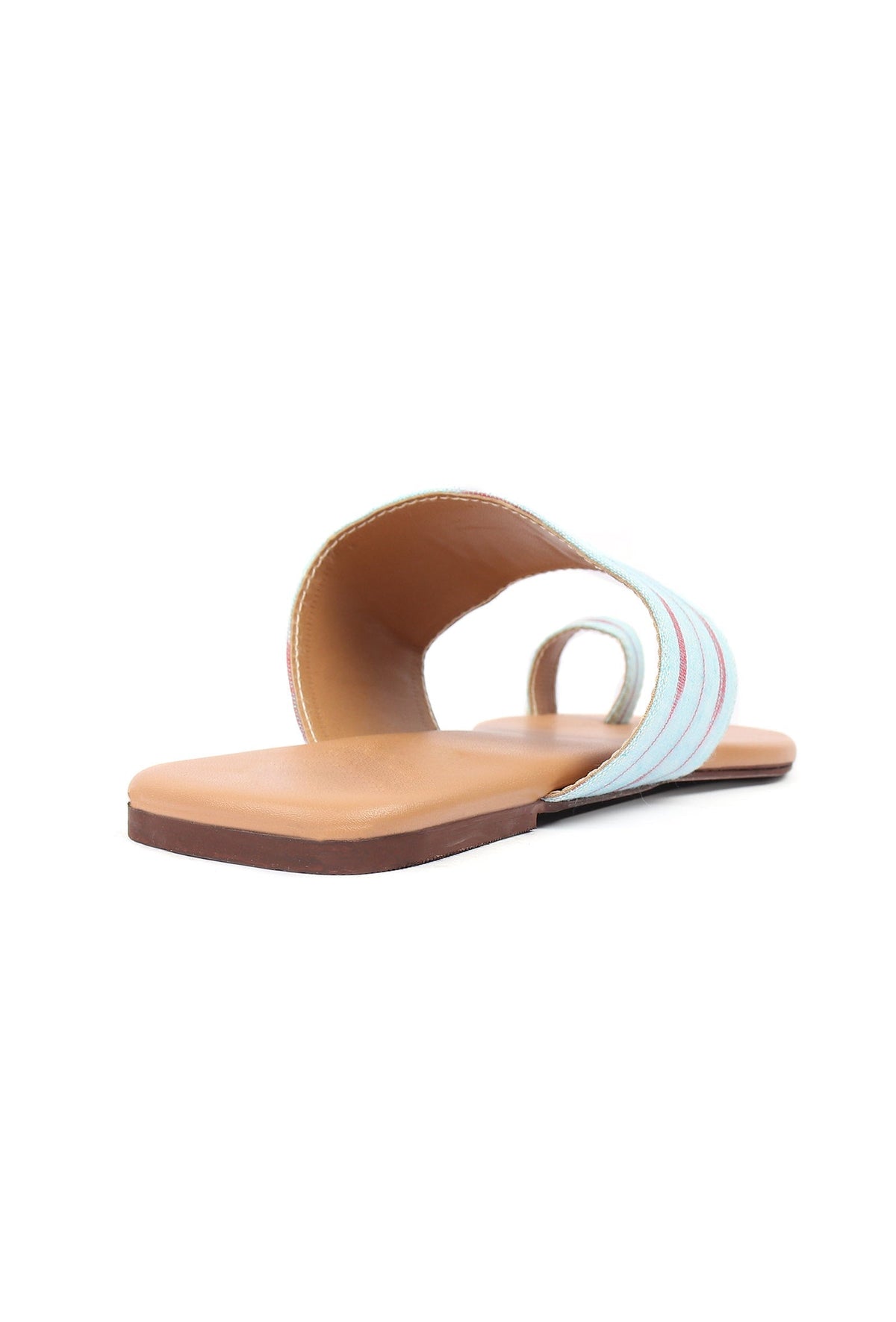 Arctic Blue & Cinnamon Brown Ikat One Toe Cruelty Free Leather Flats サイズ EU36