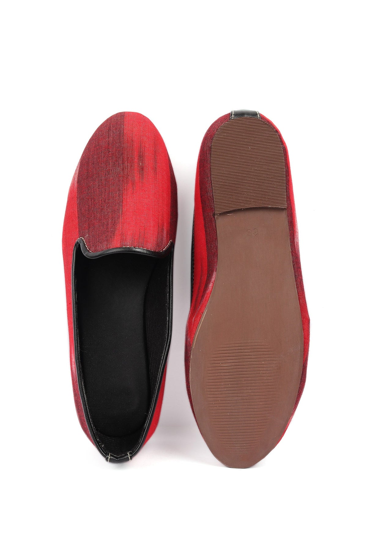Black & Red Ikat Print Flat Cruelty Free Leather Ballerinas サイズ EU42
