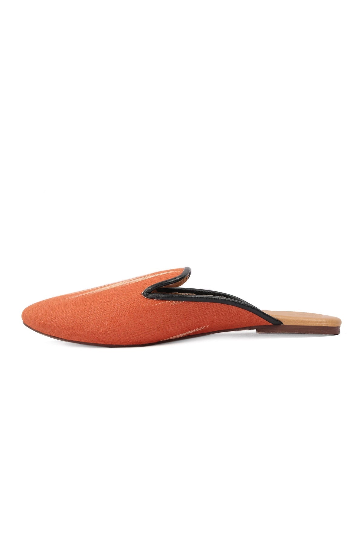 Fire Orange & Tawny Brown Ikat Flat Cruelty Free Leather Mules サイズ EU38