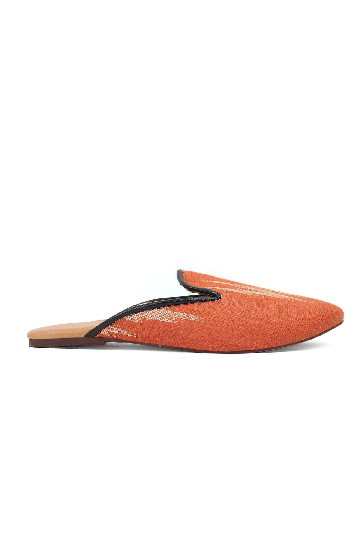 Fire Orange & Tawny Brown Ikat Flat Cruelty Free Leather Mules サイズ EU41