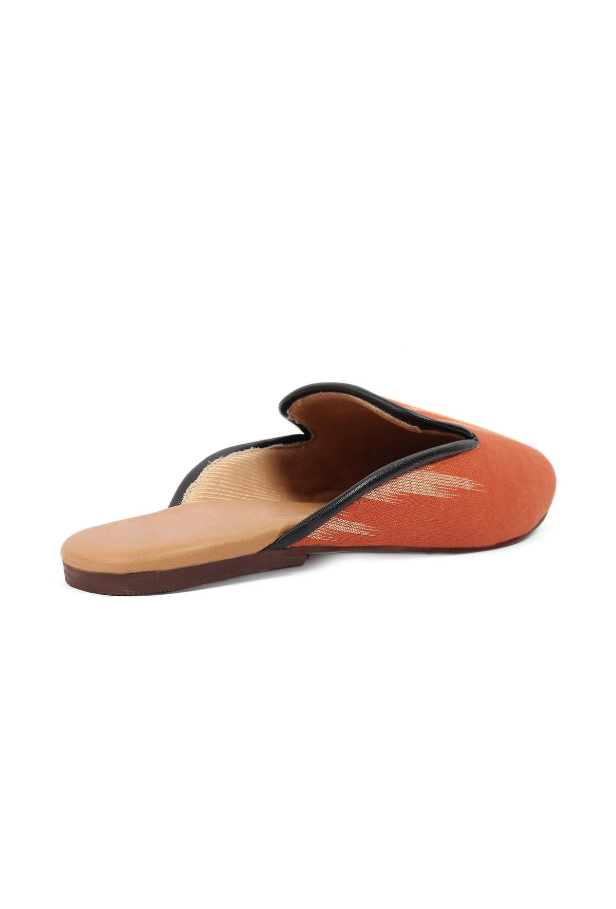 Fire Orange & Tawny Brown Ikat Flat Cruelty Free Leather Mules サイズ EU37