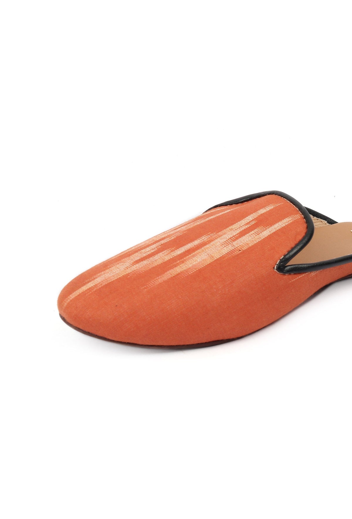 Fire Orange & Tawny Brown Ikat Flat Cruelty Free Leather Mules サイズ EU37