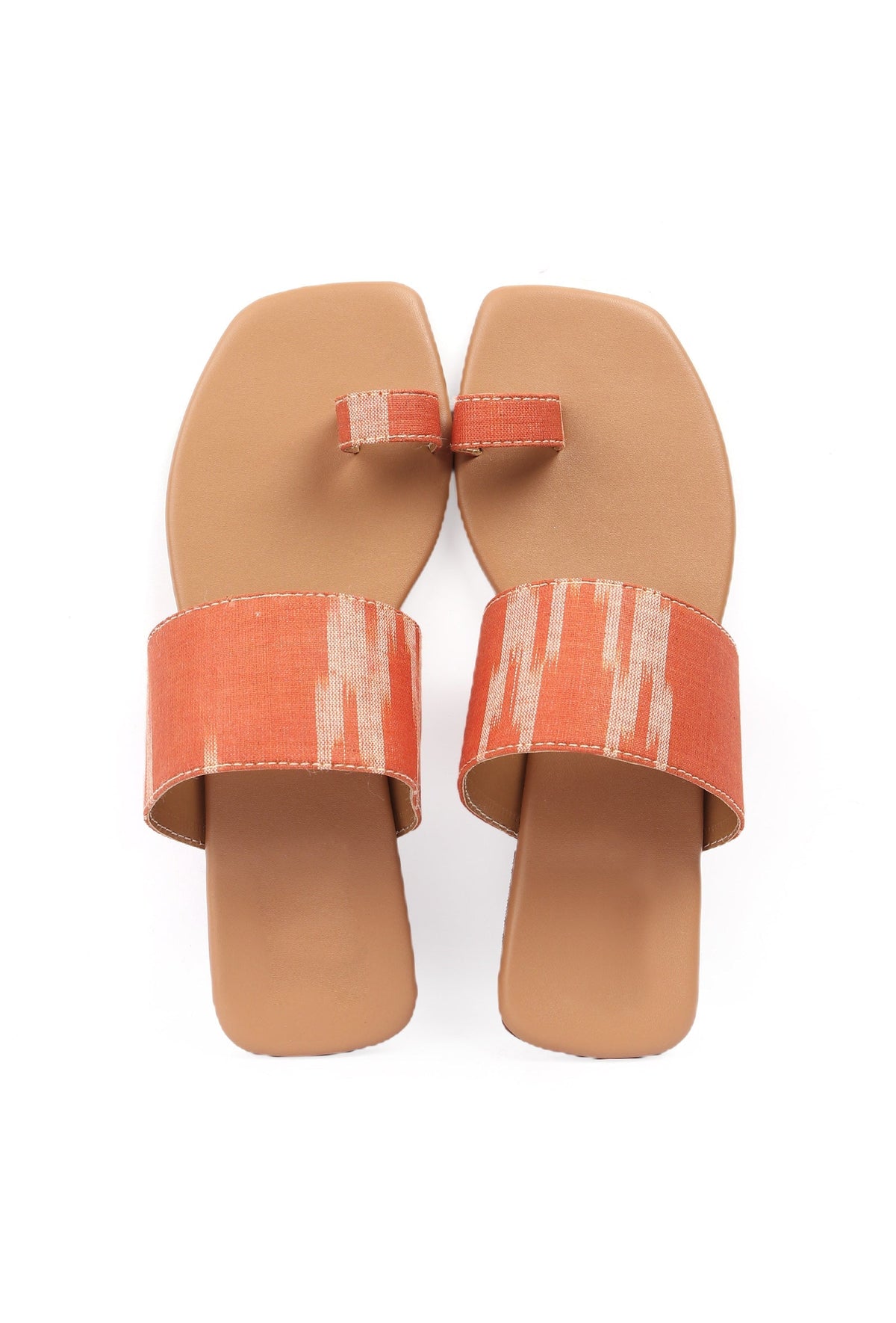 Red & Tawny Brown Ikat One Toe Cruelty Free Leather Flats サイズ EU41